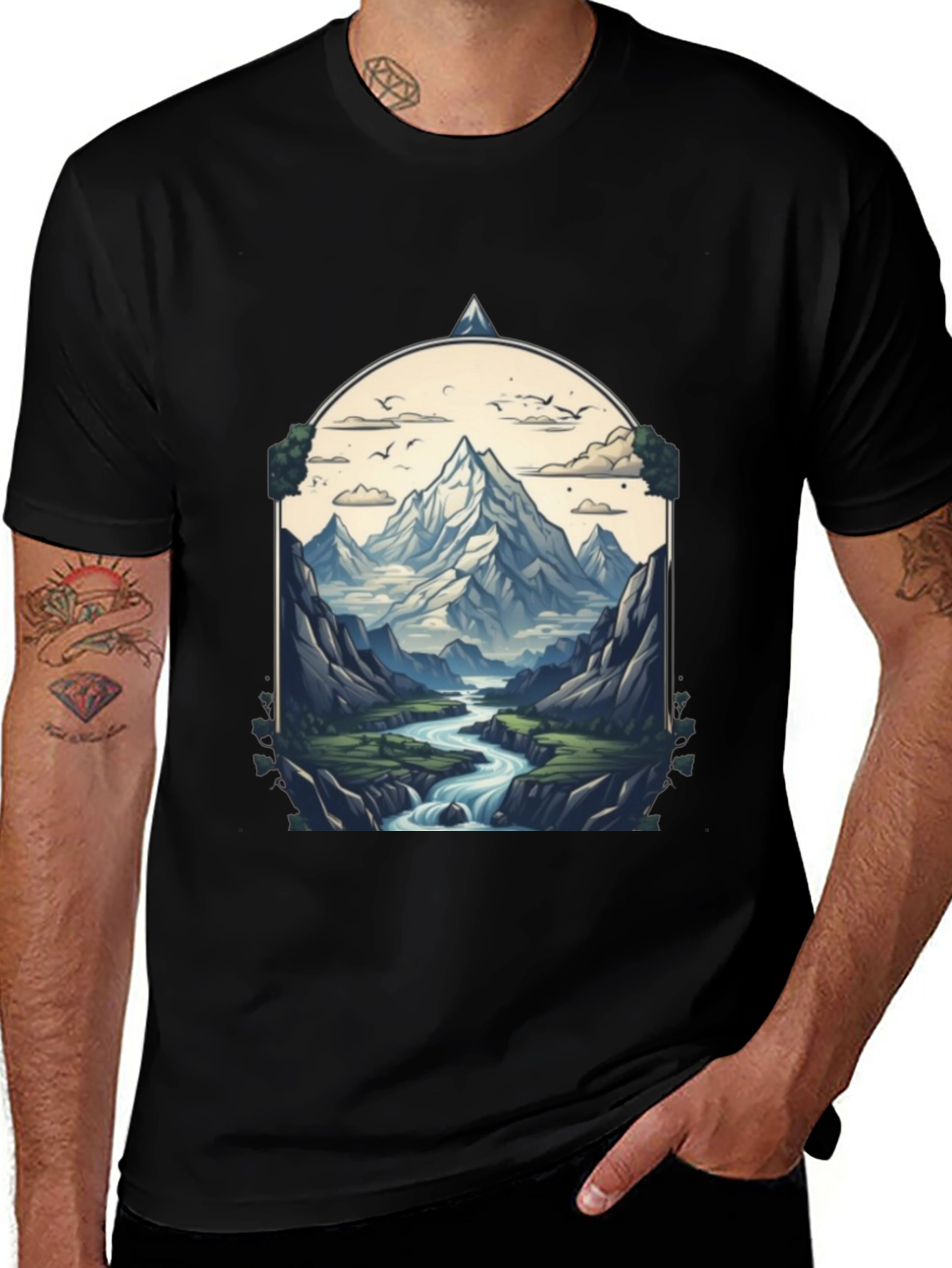 Mountain River T-Shirt - Nature Graphic Tee