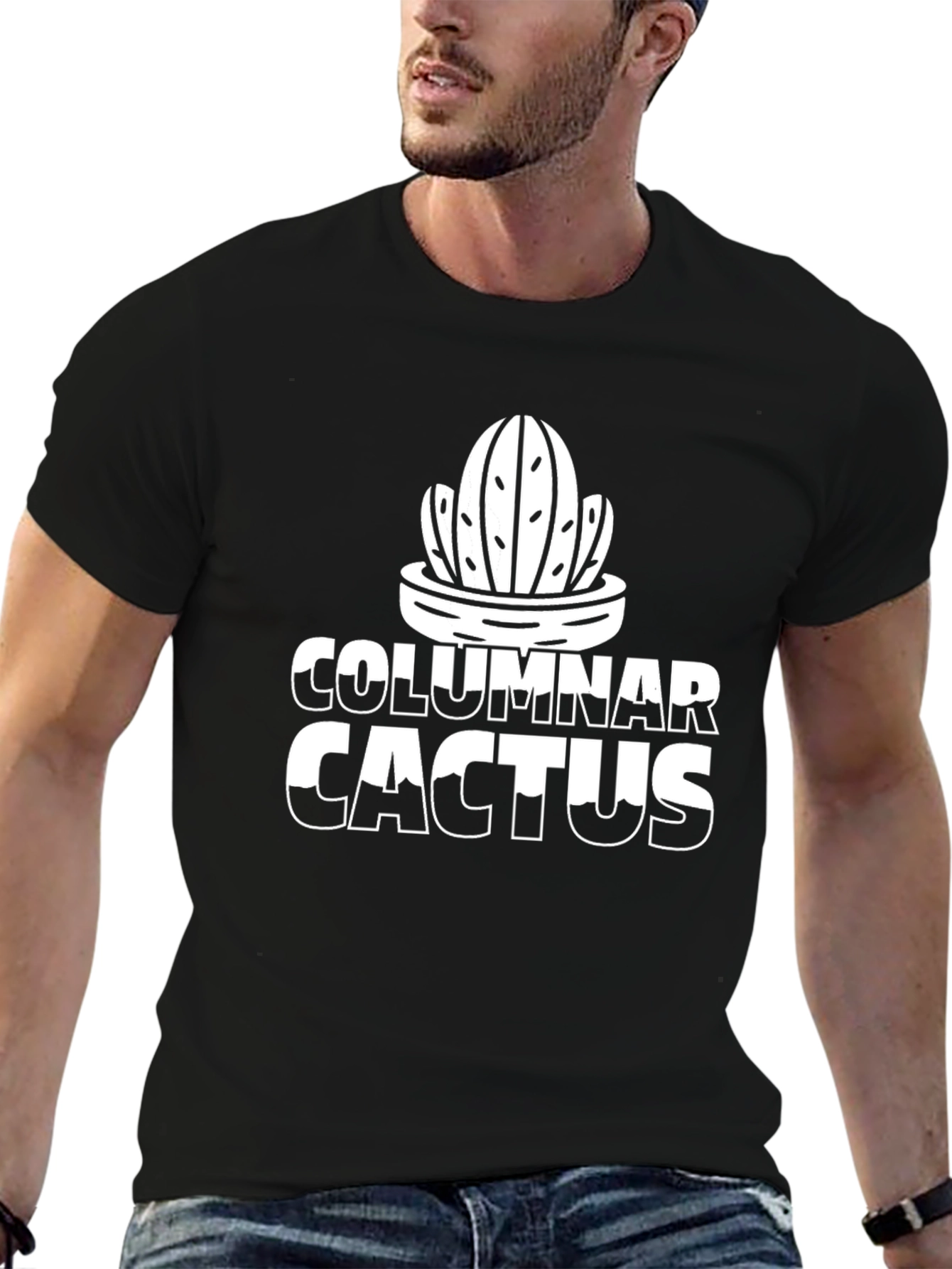 Columnar Cactus Graphic Tee - Black Cotton Blend