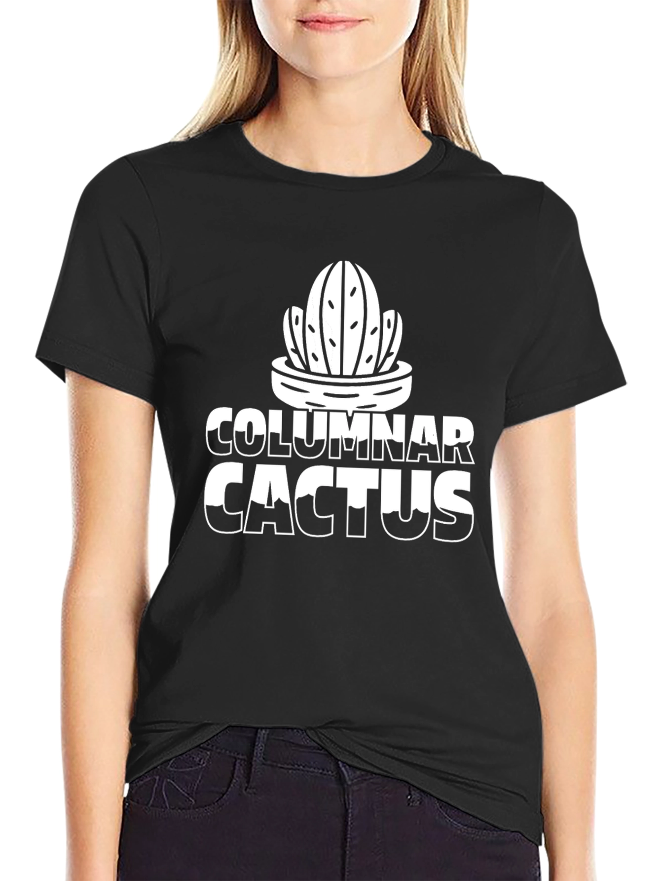 Columnar Cactus Graphic Tee - Black Cotton Blend