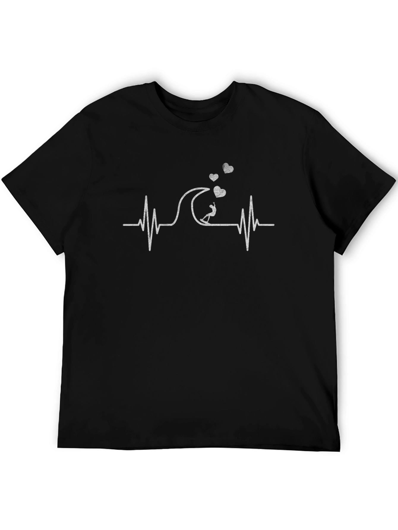 Surfing Heartbeat Graphic Tee - Black T-Shirt