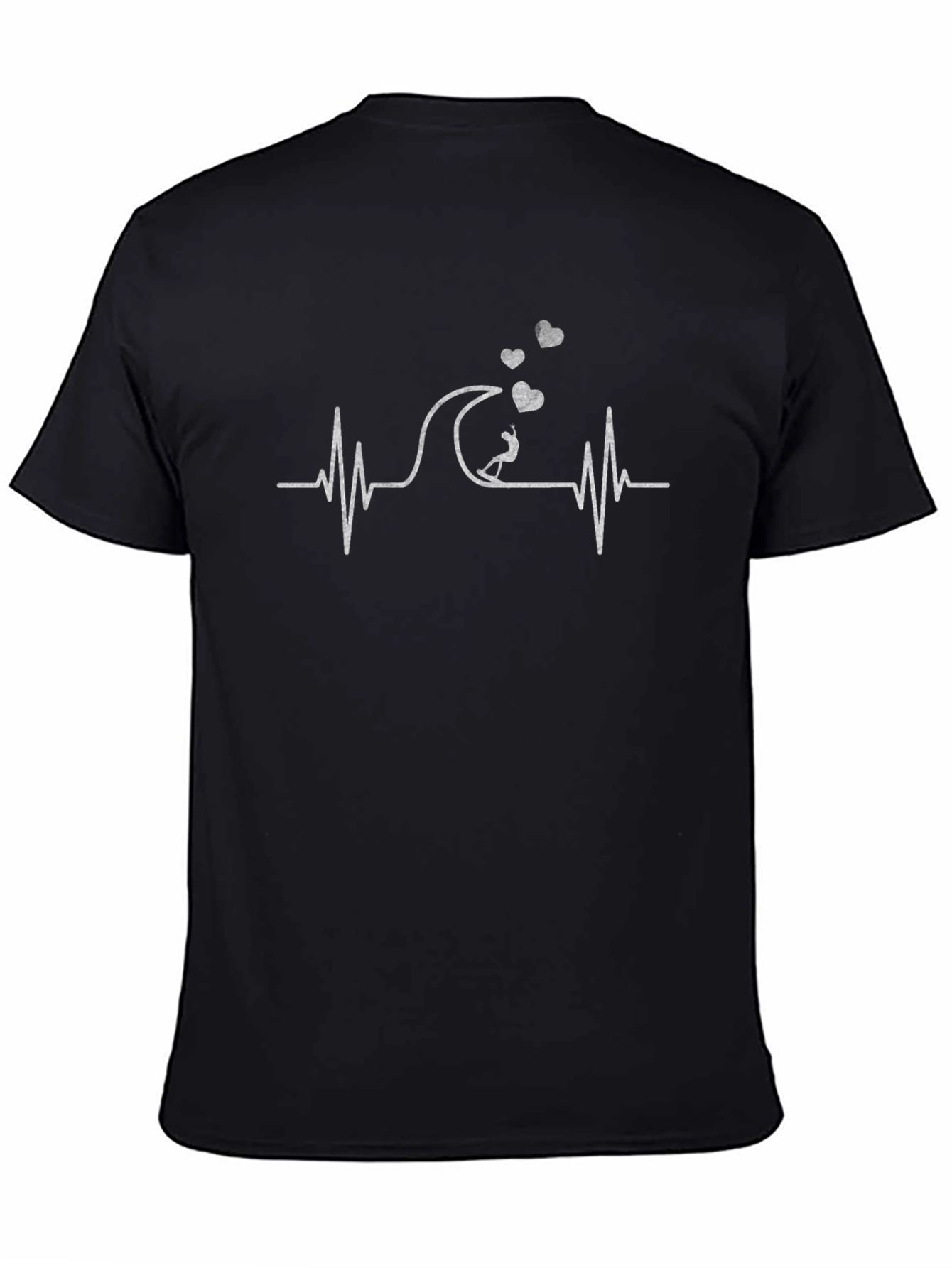 Surfing Heartbeat Graphic Tee - Black T-Shirt