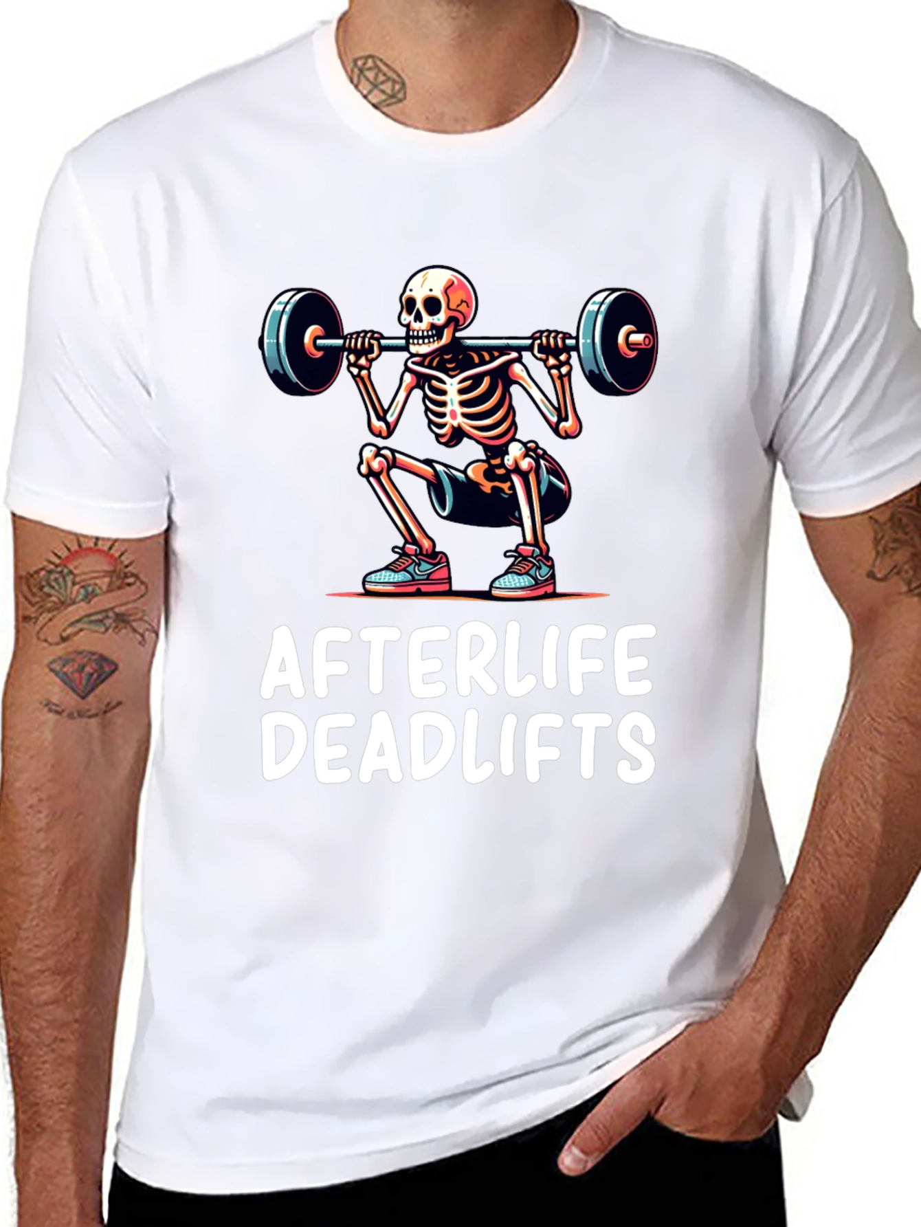 Afterlife Deadlifts Graphic Tee - Skeleton Weightlifting Shirt