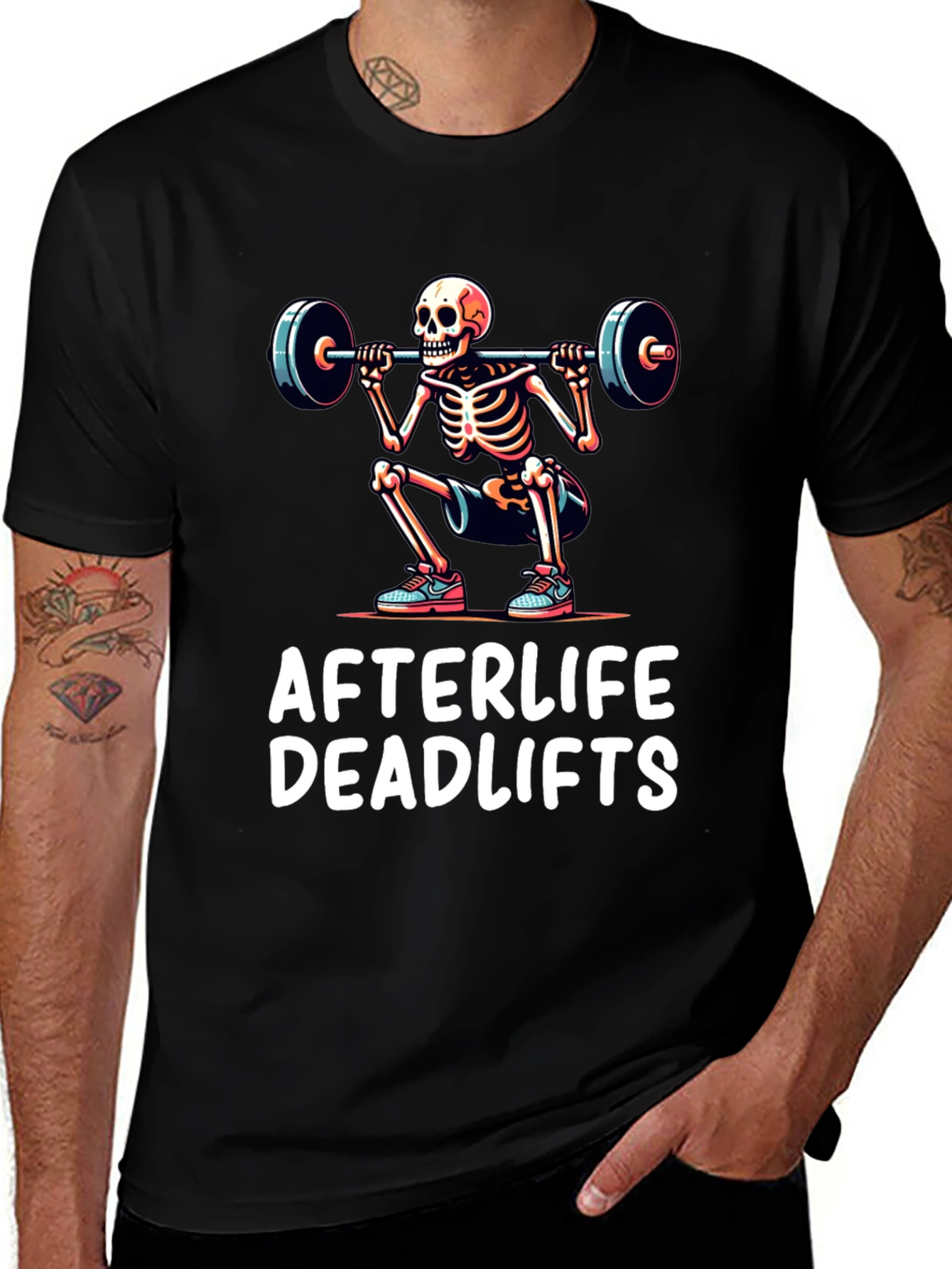 Afterlife Deadlifts Graphic Tee - Skeleton Weightlifting Shirt