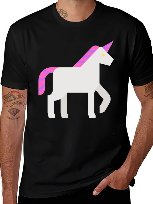 Geometric Unicorn Graphic Tee - Black Cotton T-Shirt