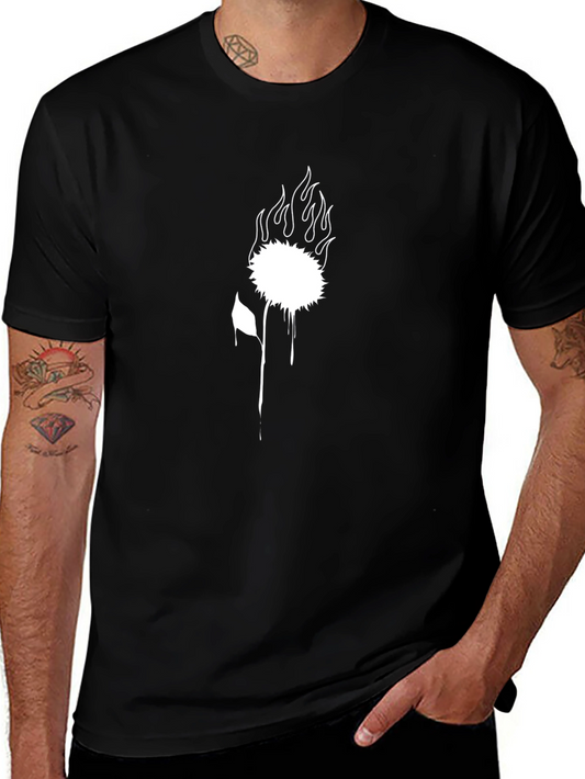 Black Graphic Tee - Burning Flower Design