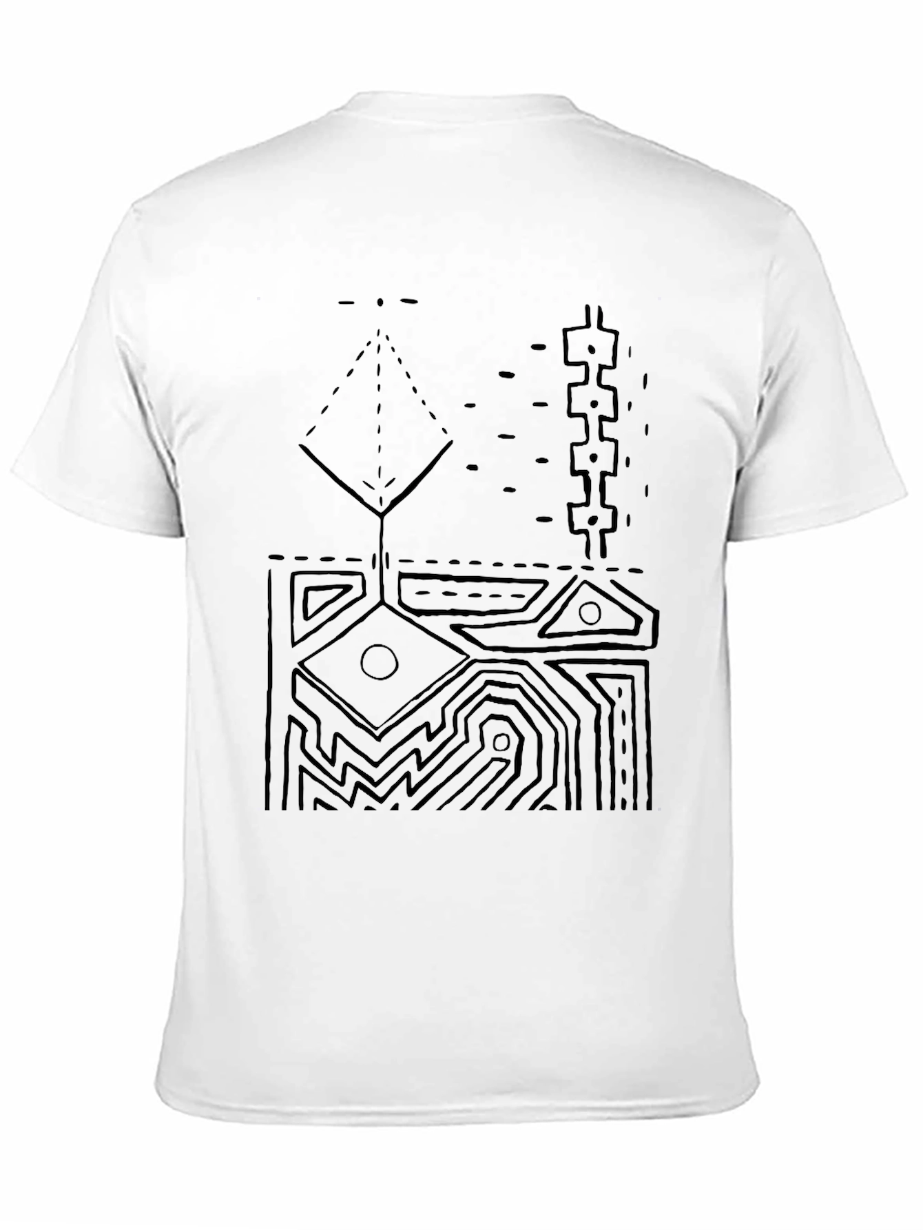 Abstract Geometric Graphic Print Tee - Black
