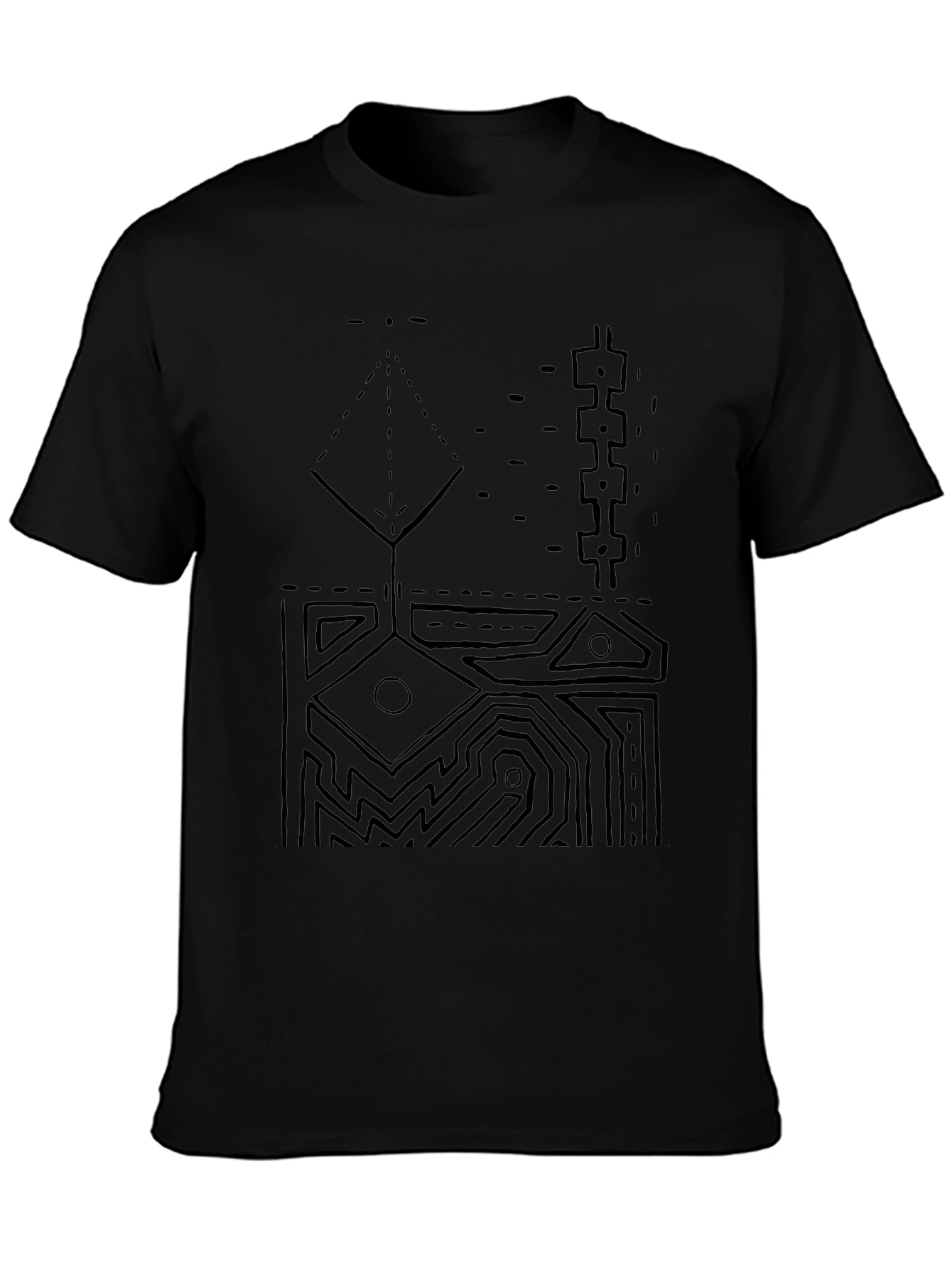 Abstract Geometric Graphic Print Tee - Black