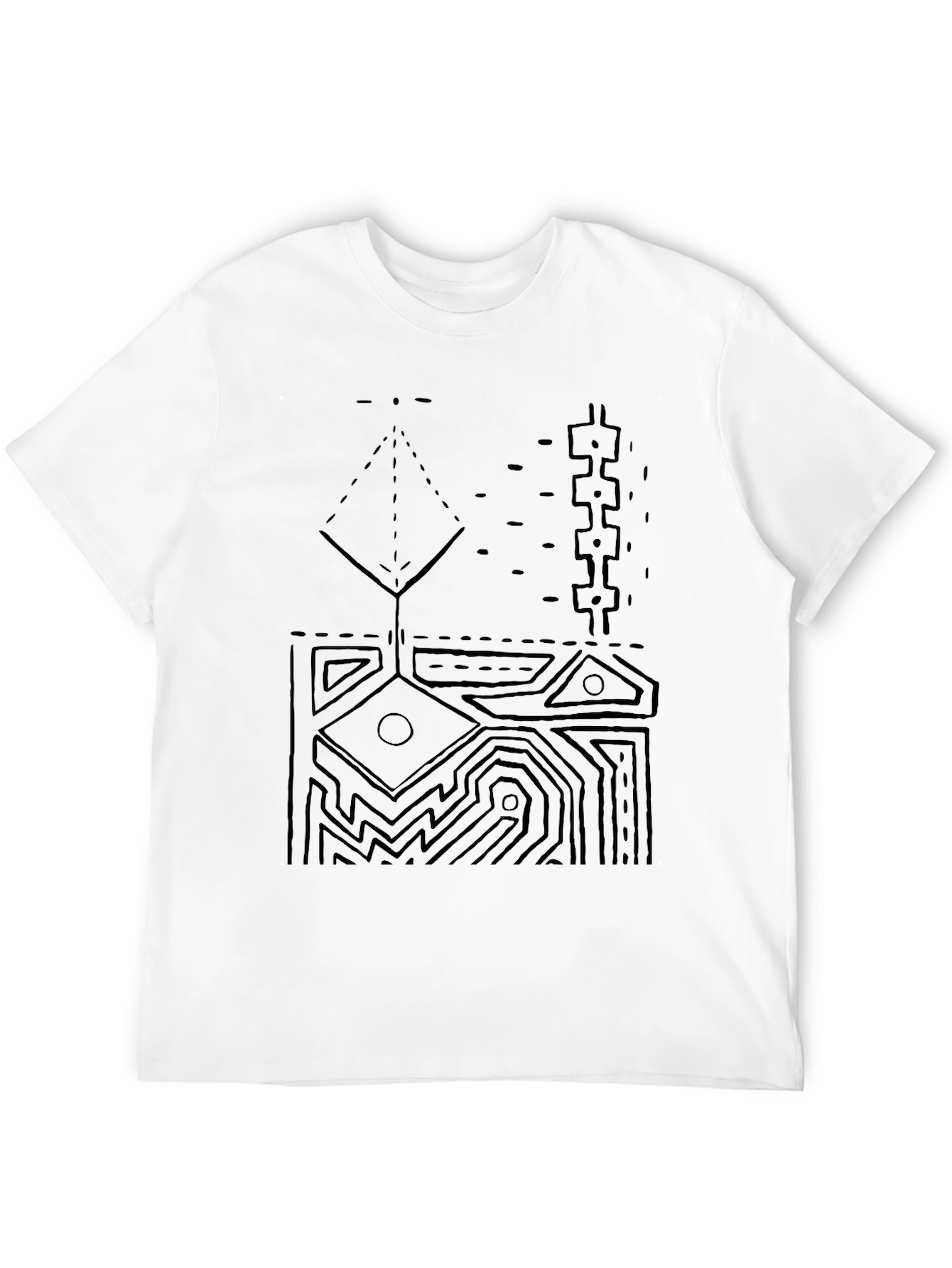 Abstract Geometric Graphic Print Tee - Black