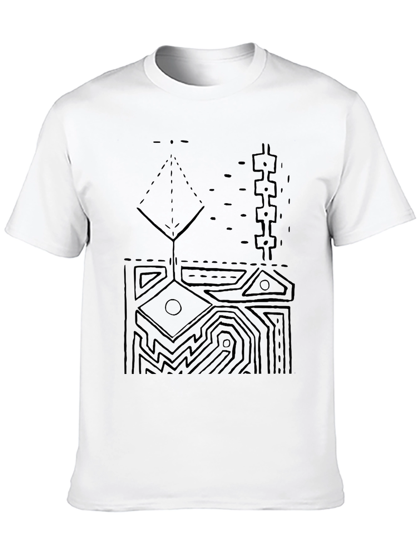 Abstract Geometric Graphic Print Tee - Black