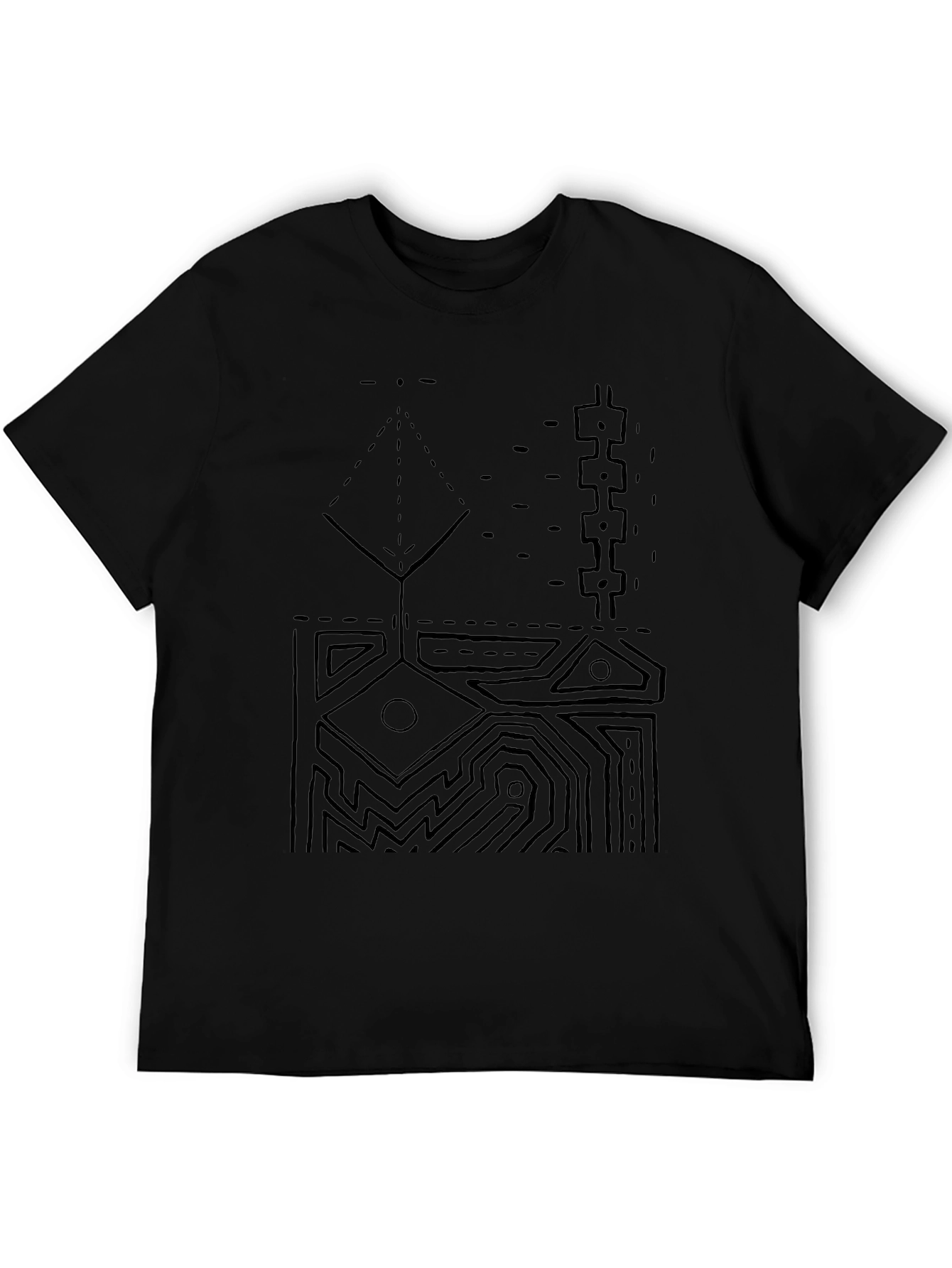 Abstract Geometric Graphic Print Tee - Black