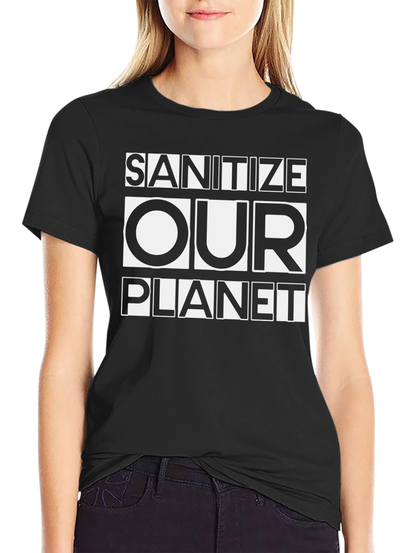 Sanitize Our Planet Graphic Tee - Black Cotton T-Shirt
