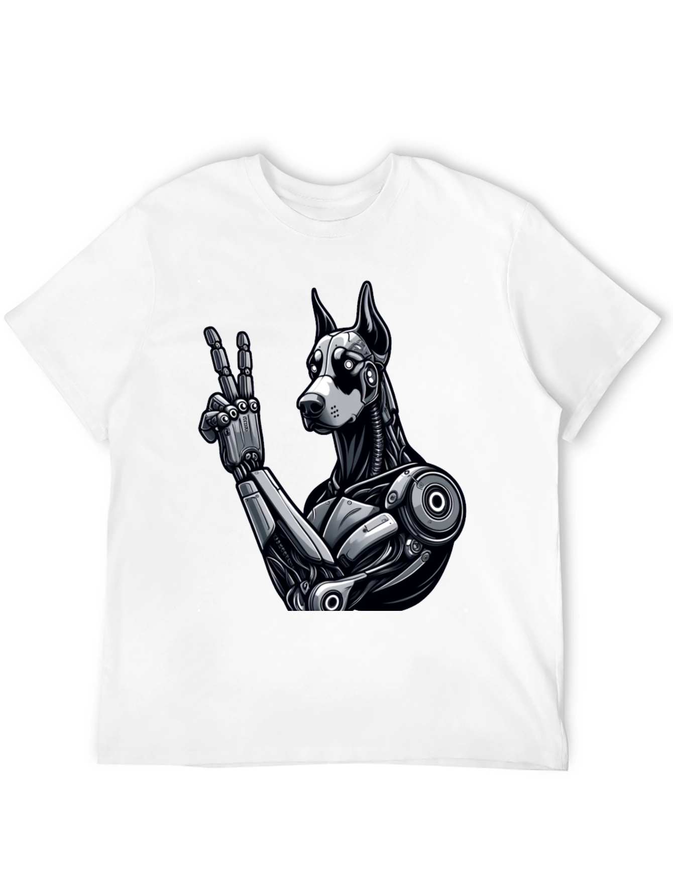Robot Dog Peace Sign Graphic Tee - Black