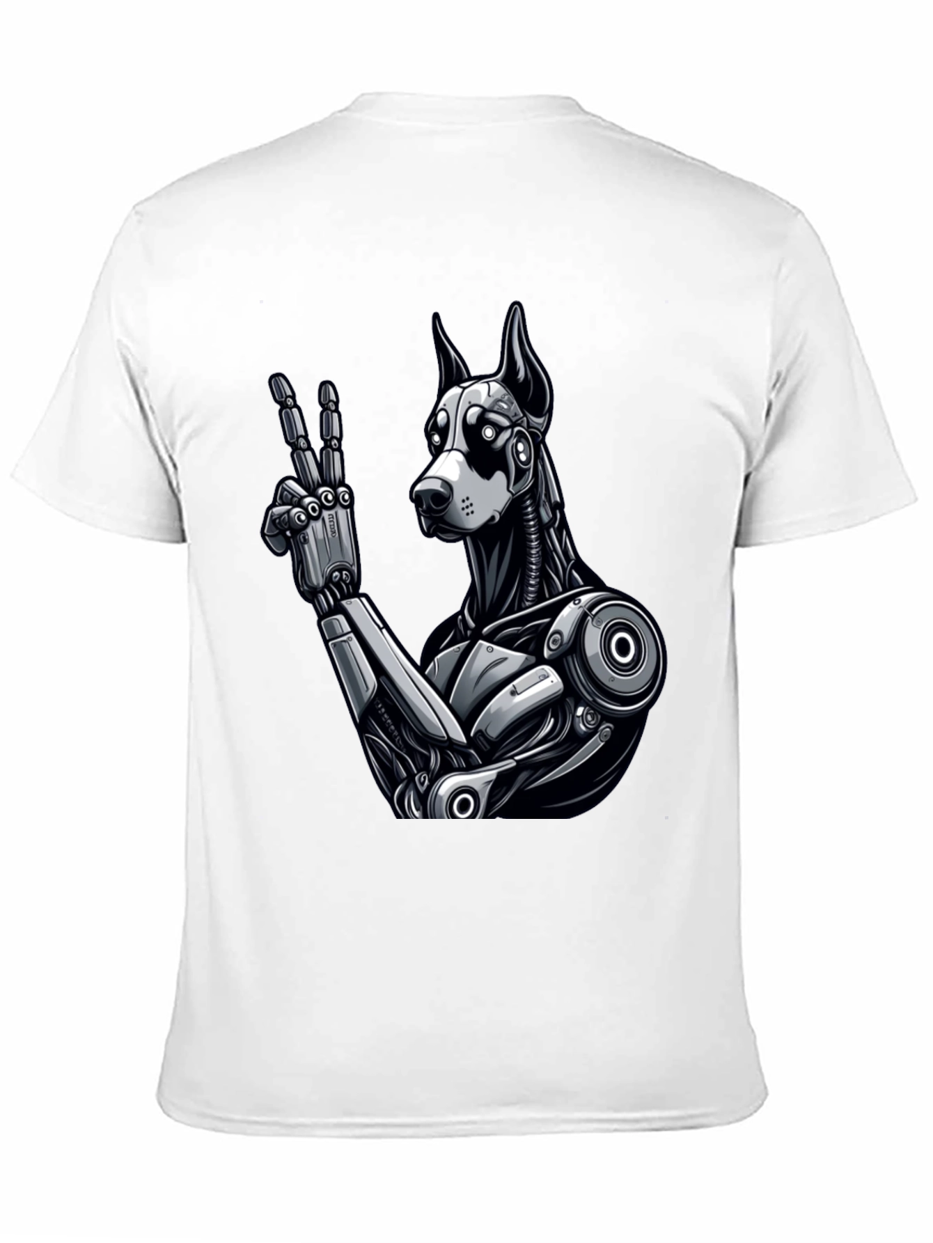 Robot Dog Peace Sign Graphic Tee - Black