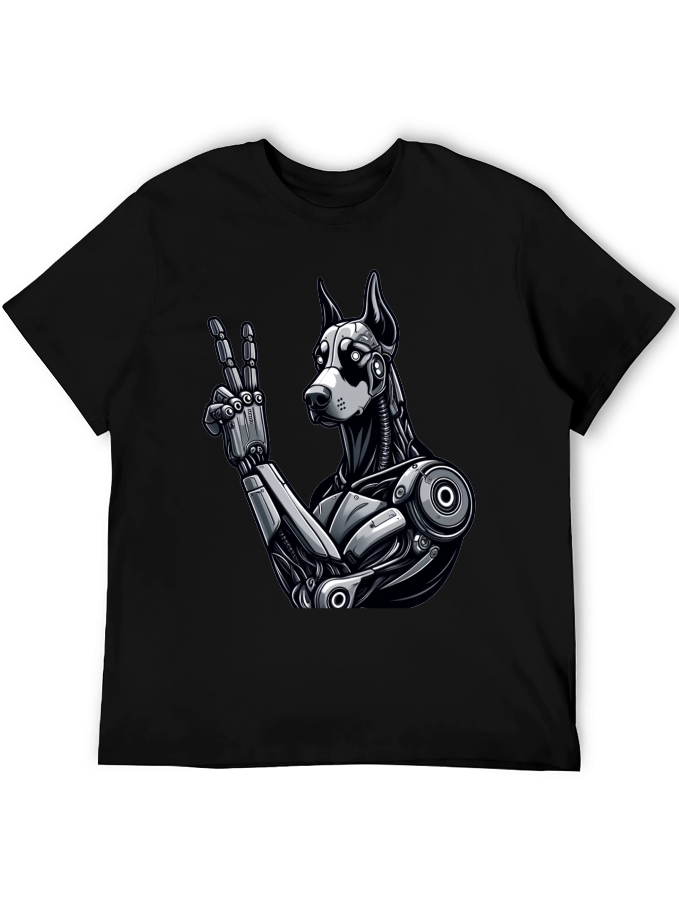 Robot Dog Peace Sign Graphic Tee - Black