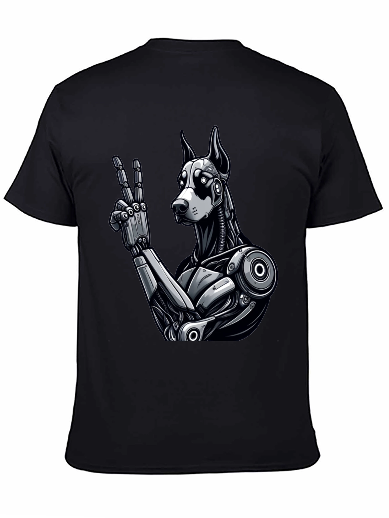 Robot Dog Peace Sign Graphic Tee - Black