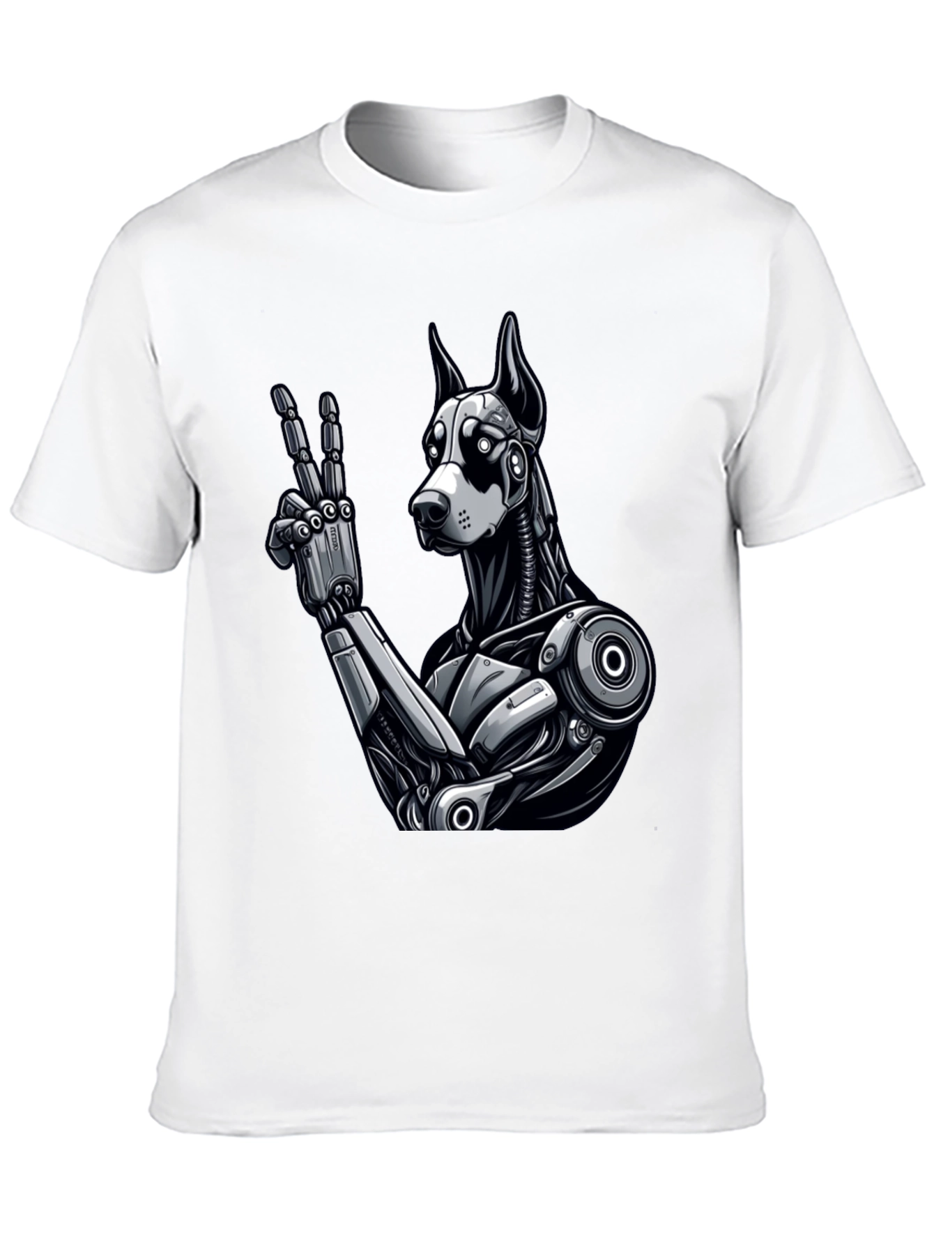 Robot Dog Peace Sign Graphic Tee - Black