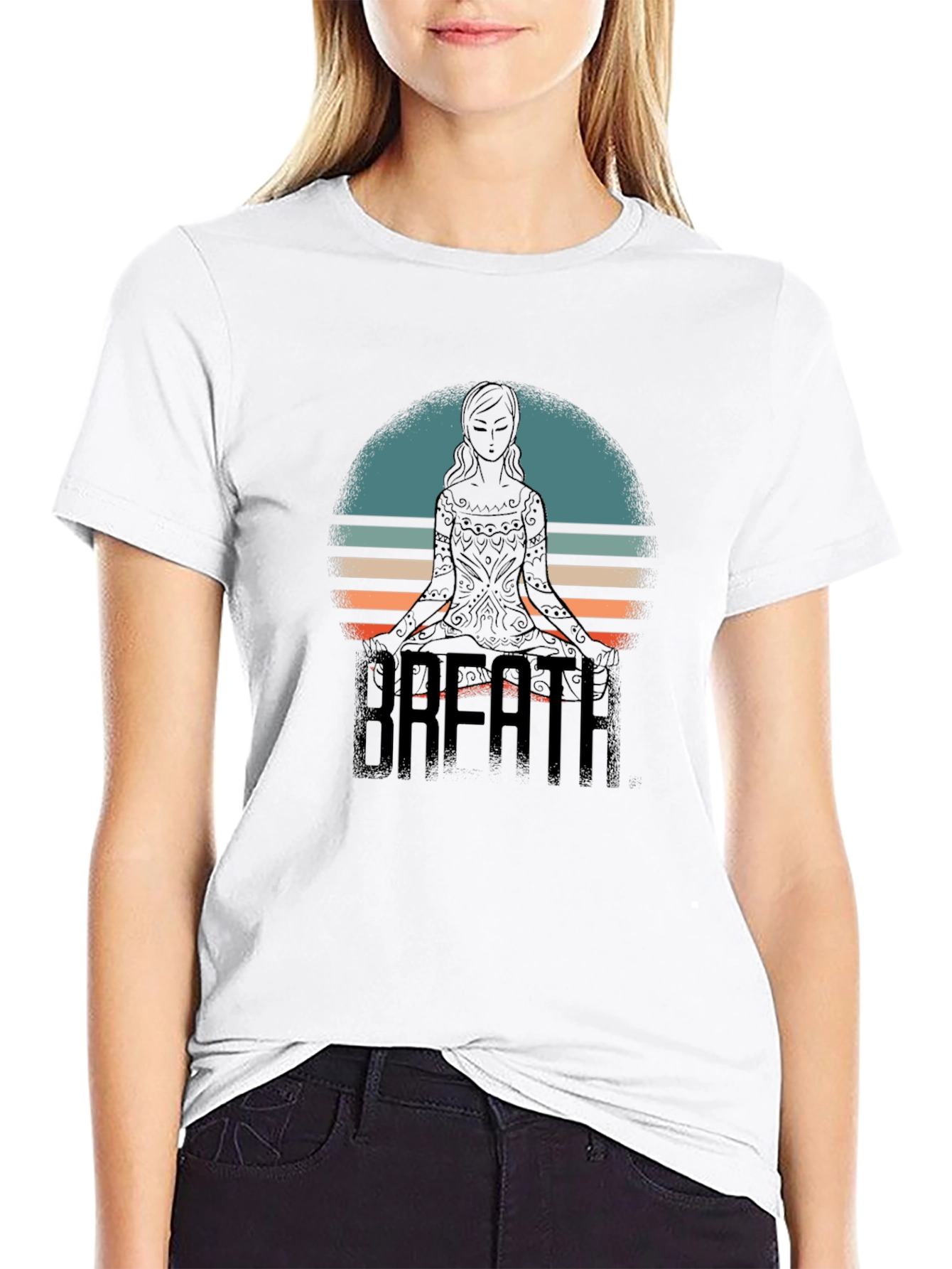 Breath Yoga Meditate Black Graphic Tee Shirt