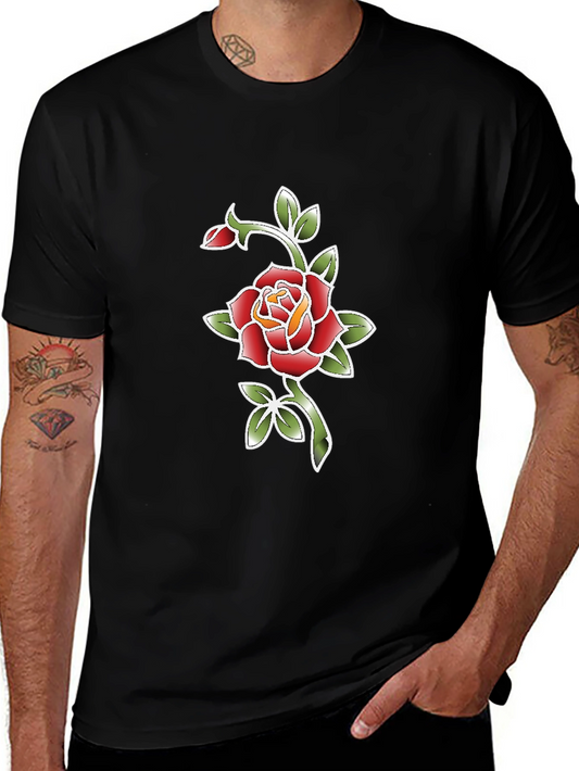 Black T-Shirt with Rose Graphic
