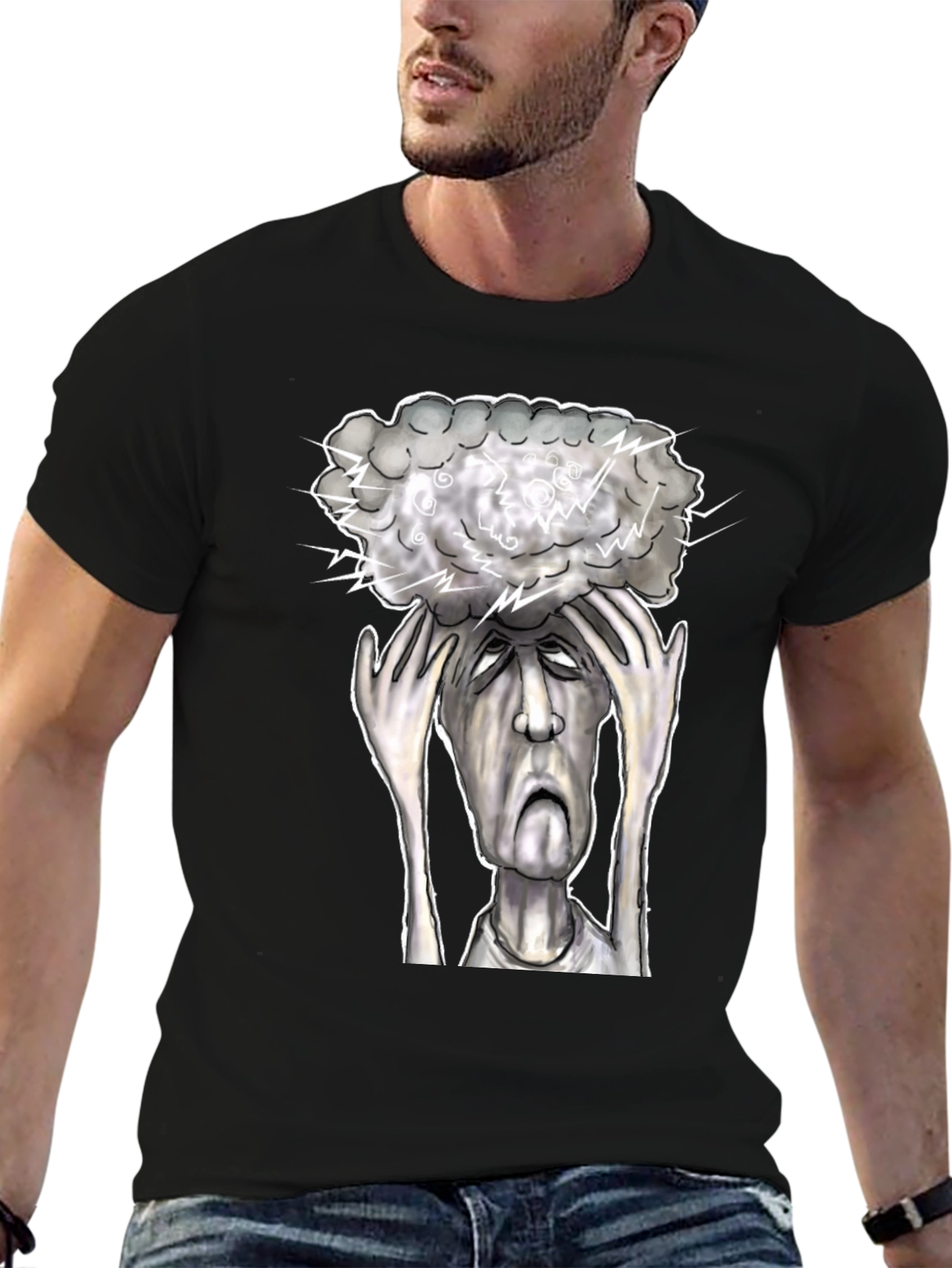Brain Storm Graphic Tee - Black Cotton T-Shirt