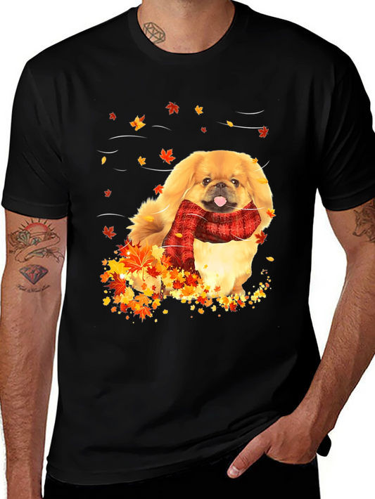 Autumn Dog T-Shirt - Cozy Scarf Fall Leaves