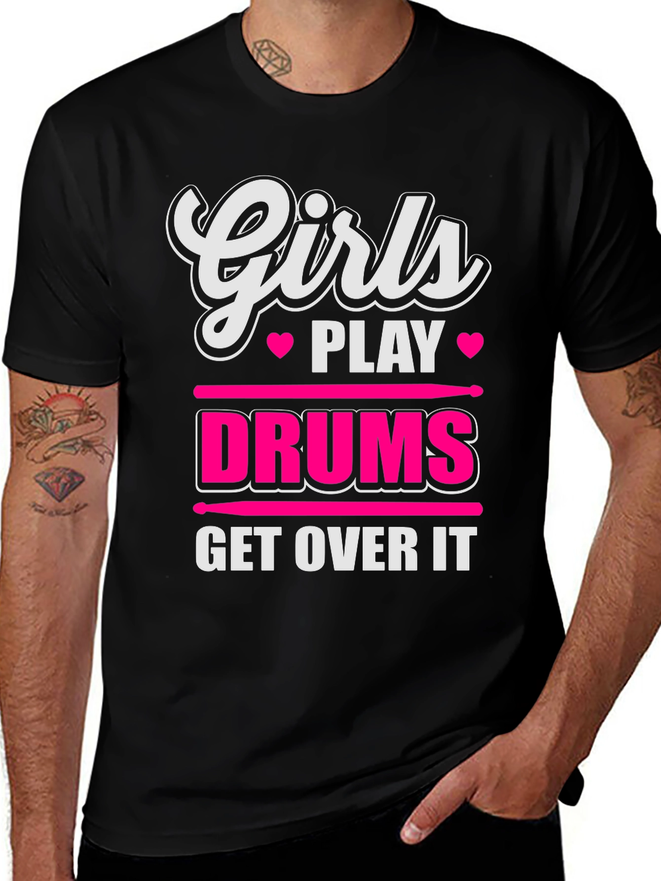 Girls Play Drums T-Shirt - Get Over It!