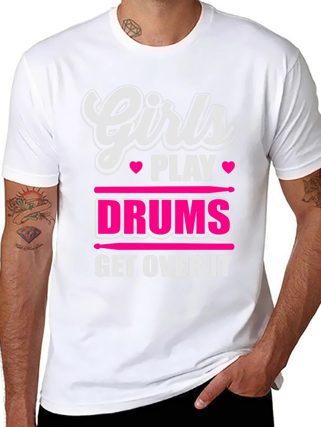 Girls Play Drums T-Shirt - Get Over It!