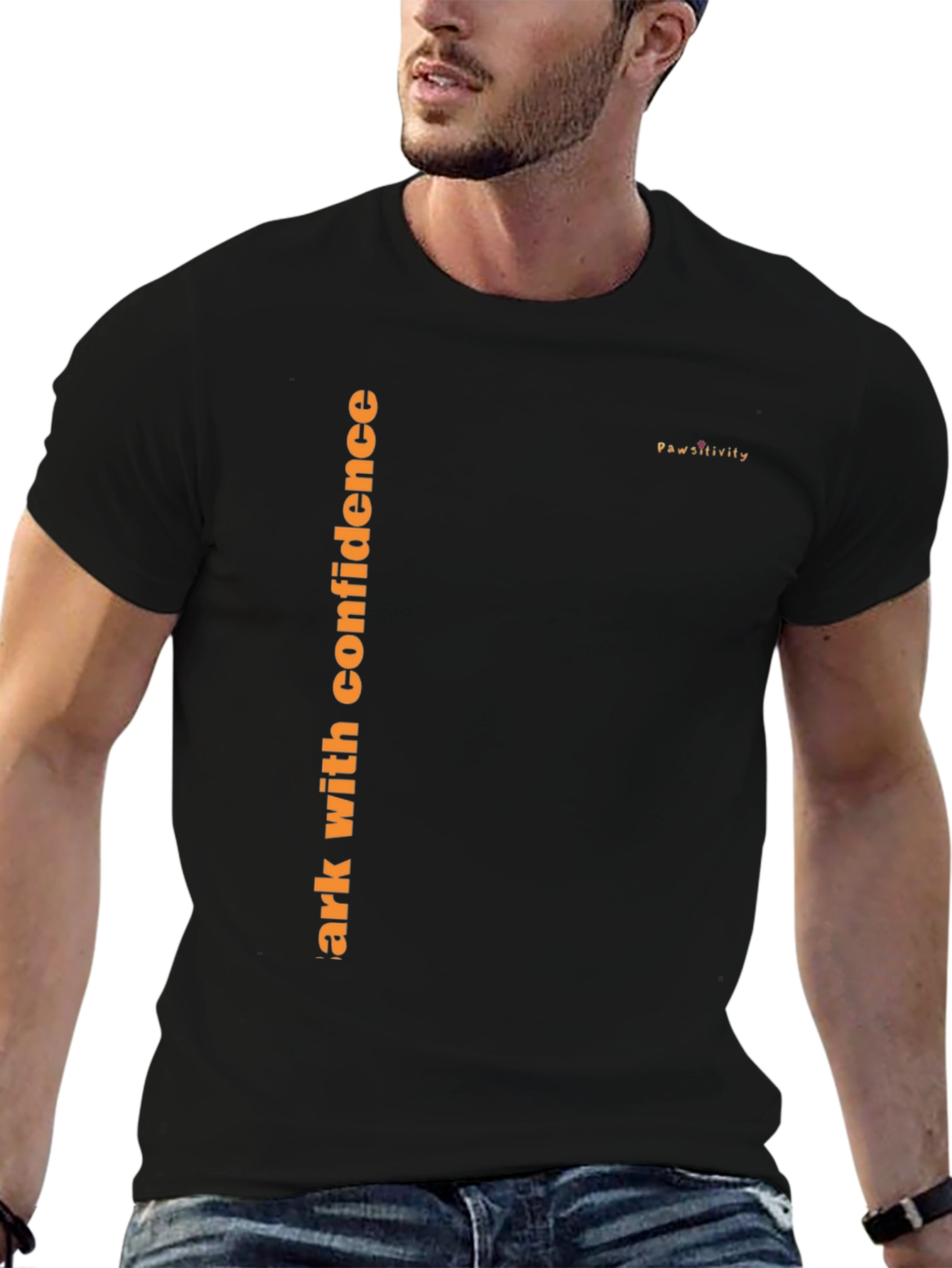 Mens Black T-Shirt - Walk with Confidence Pawsitivity