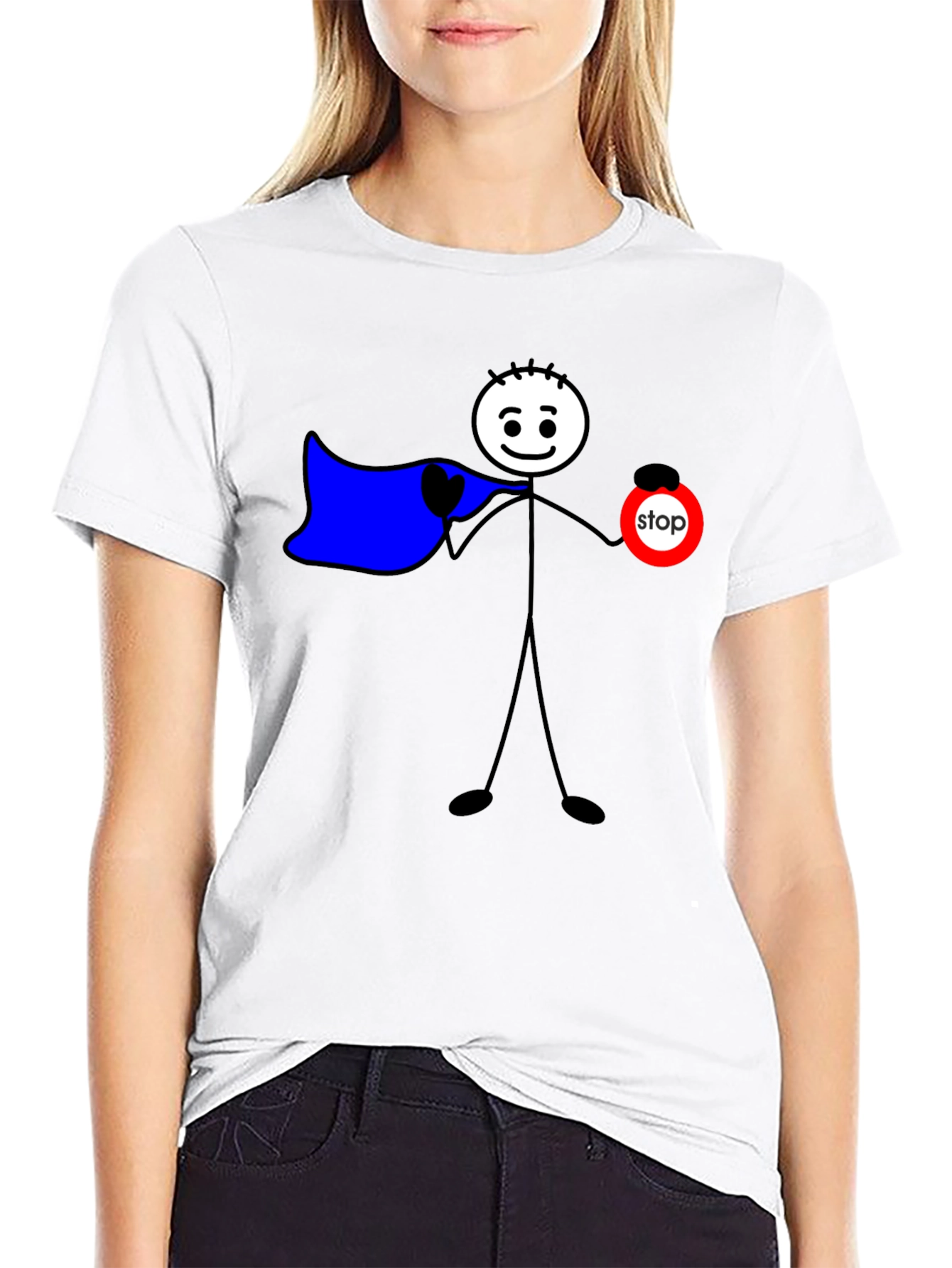 Funny Stick Figure Superhero T-Shirt - Stop Sign