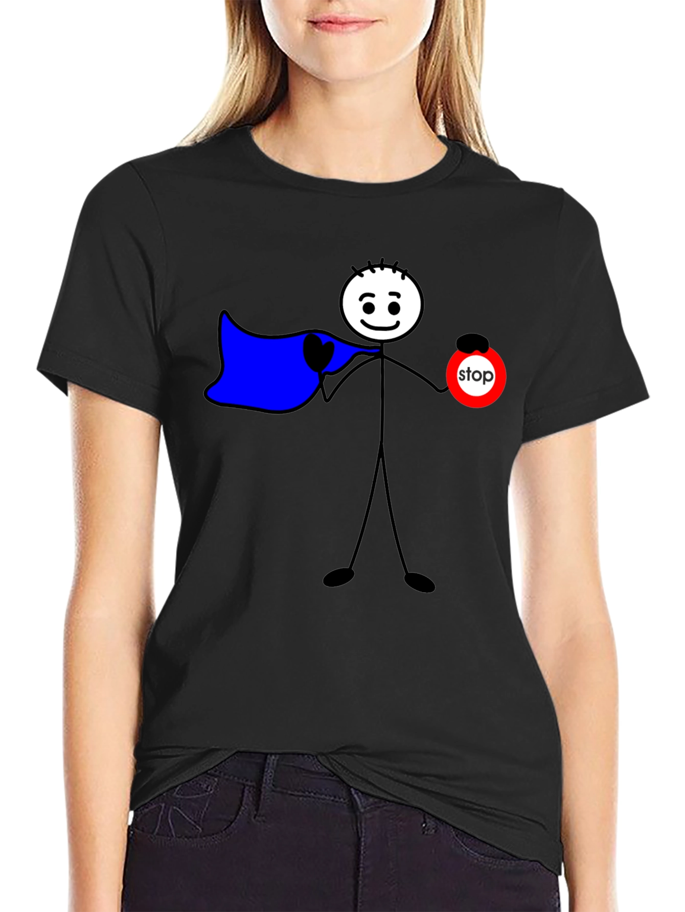 Funny Stick Figure Superhero T-Shirt - Stop Sign