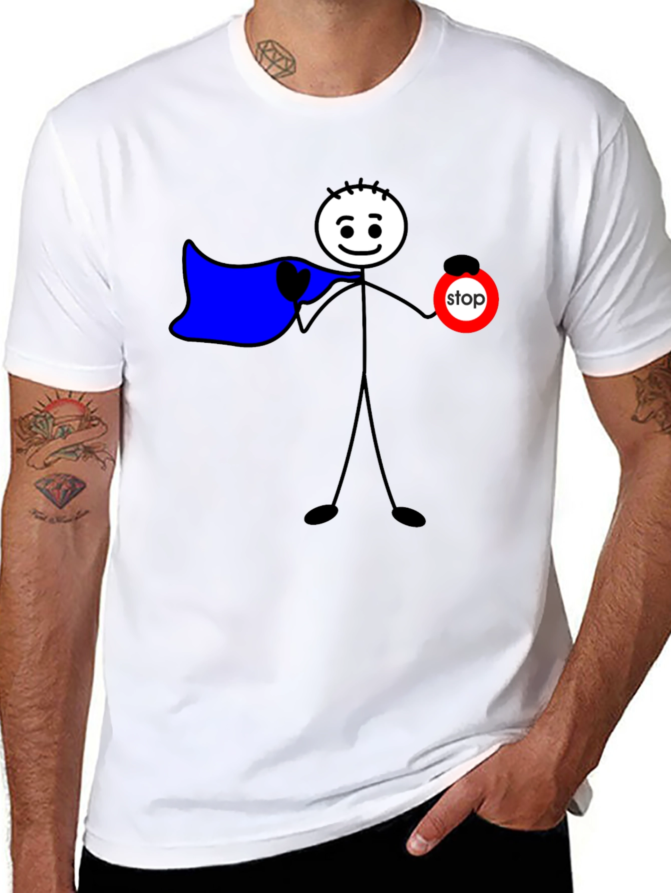 Funny Stick Figure Superhero T-Shirt - Stop Sign