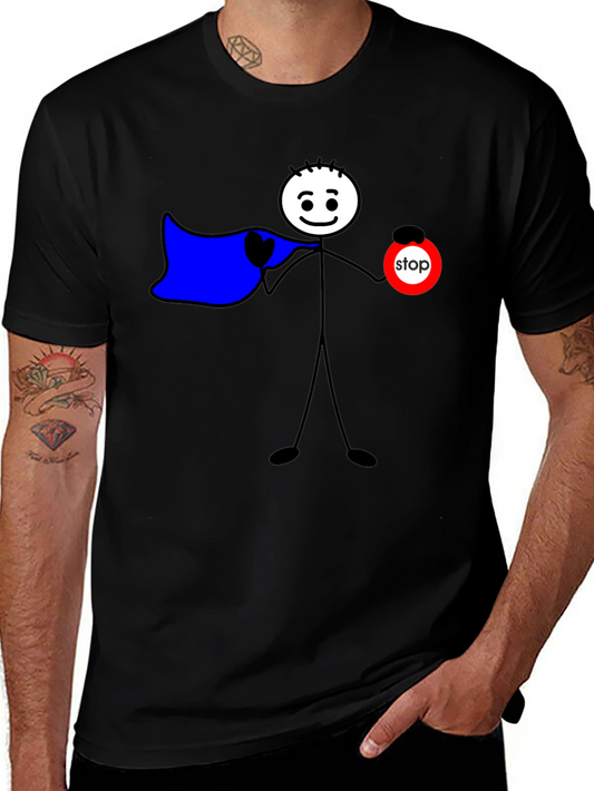 Funny Stick Figure Superhero T-Shirt - Stop Sign