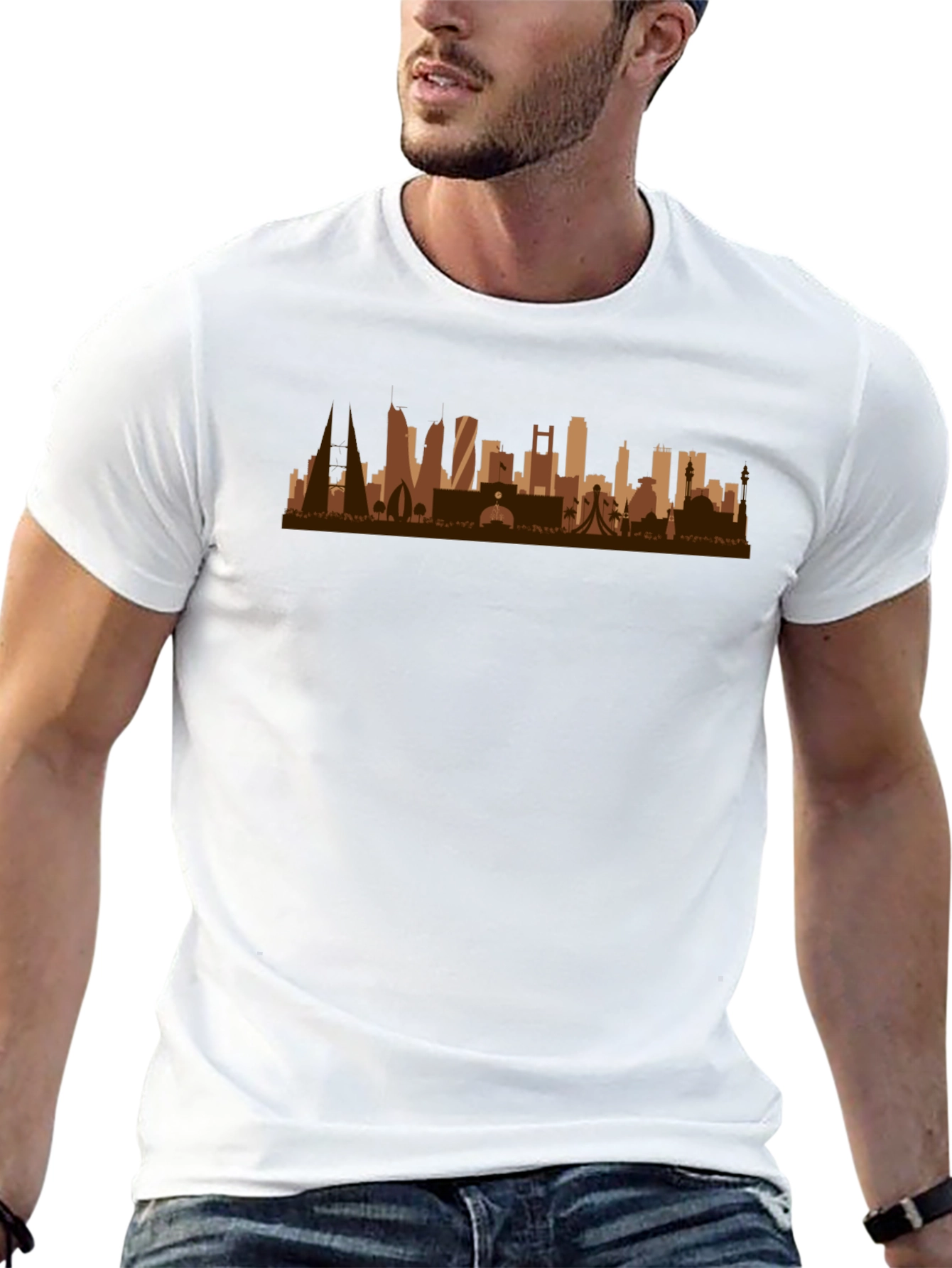 Cityscape Graphic Tee - Black Cotton Casual Shirt
