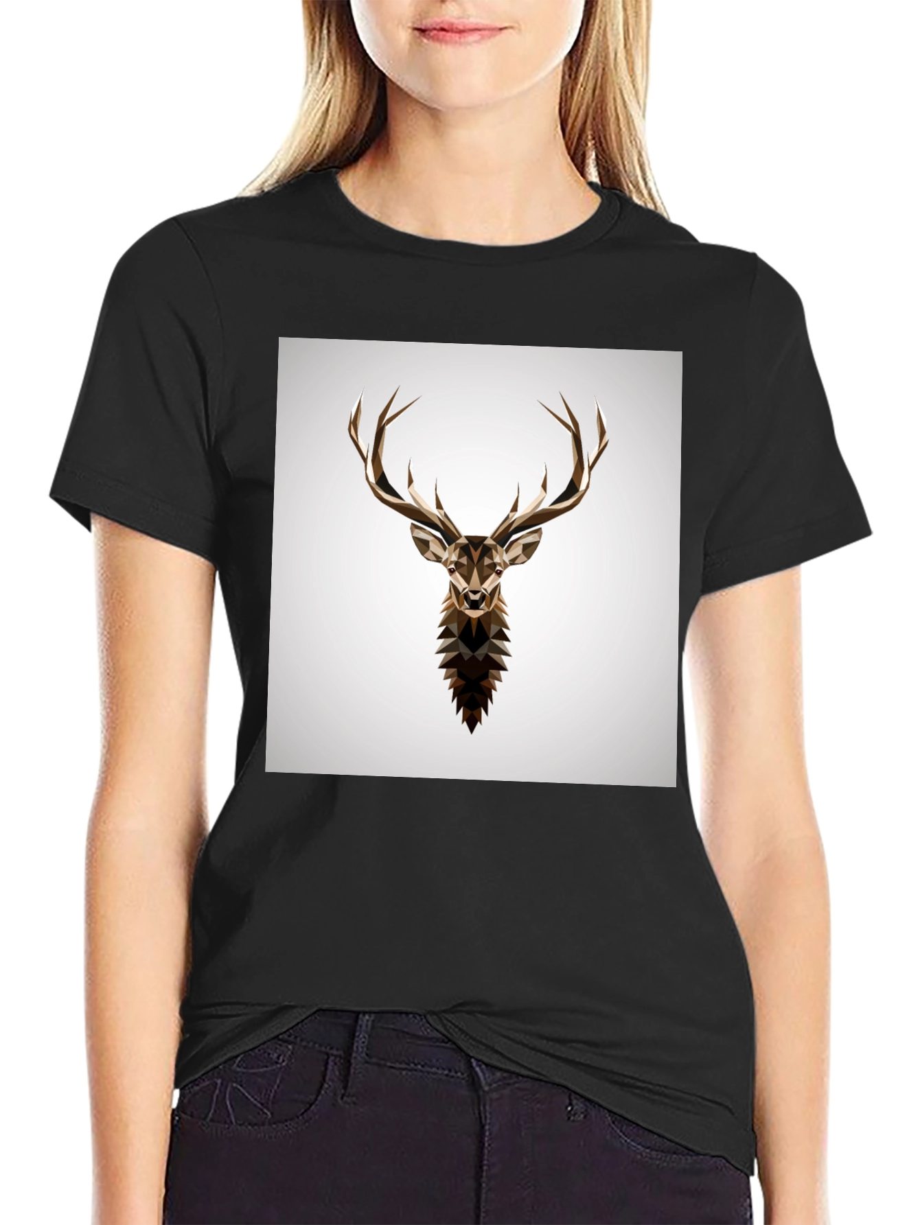 Geometric Deer Graphic Tee - Stylish Mens Black T-Shirt