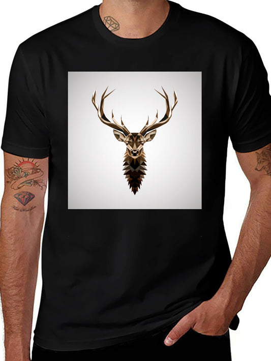 Geometric Deer Graphic Tee - Stylish Mens Black T-Shirt
