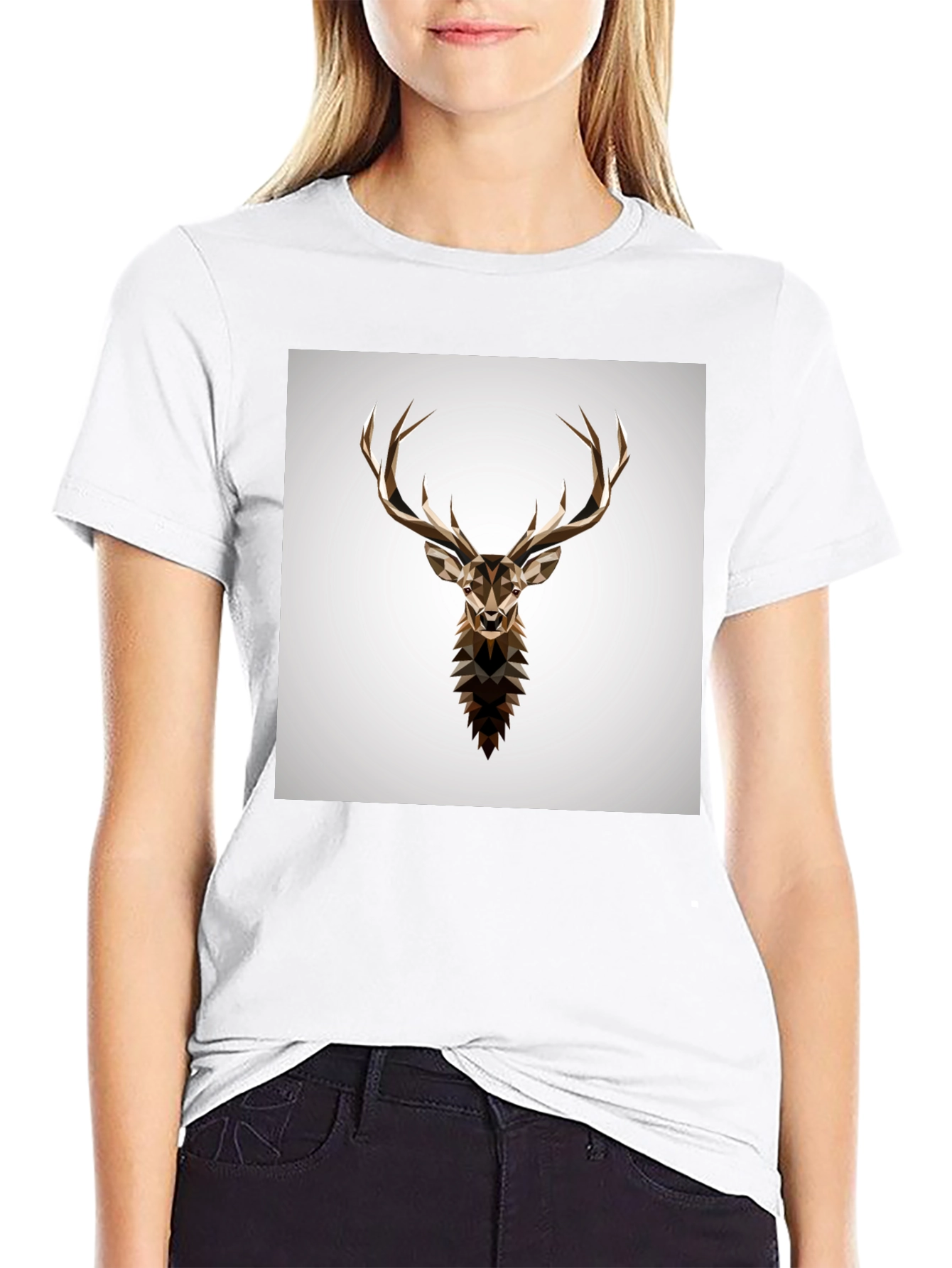 Geometric Deer Graphic Tee - Stylish Mens Black T-Shirt