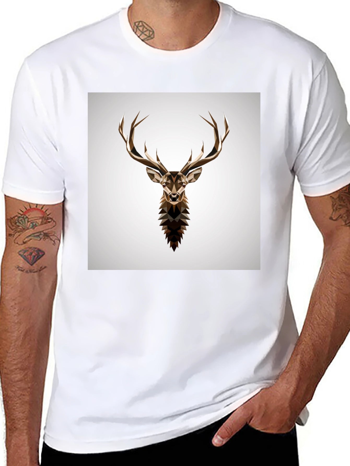 Geometric Deer Graphic Tee - Stylish Mens Black T-Shirt