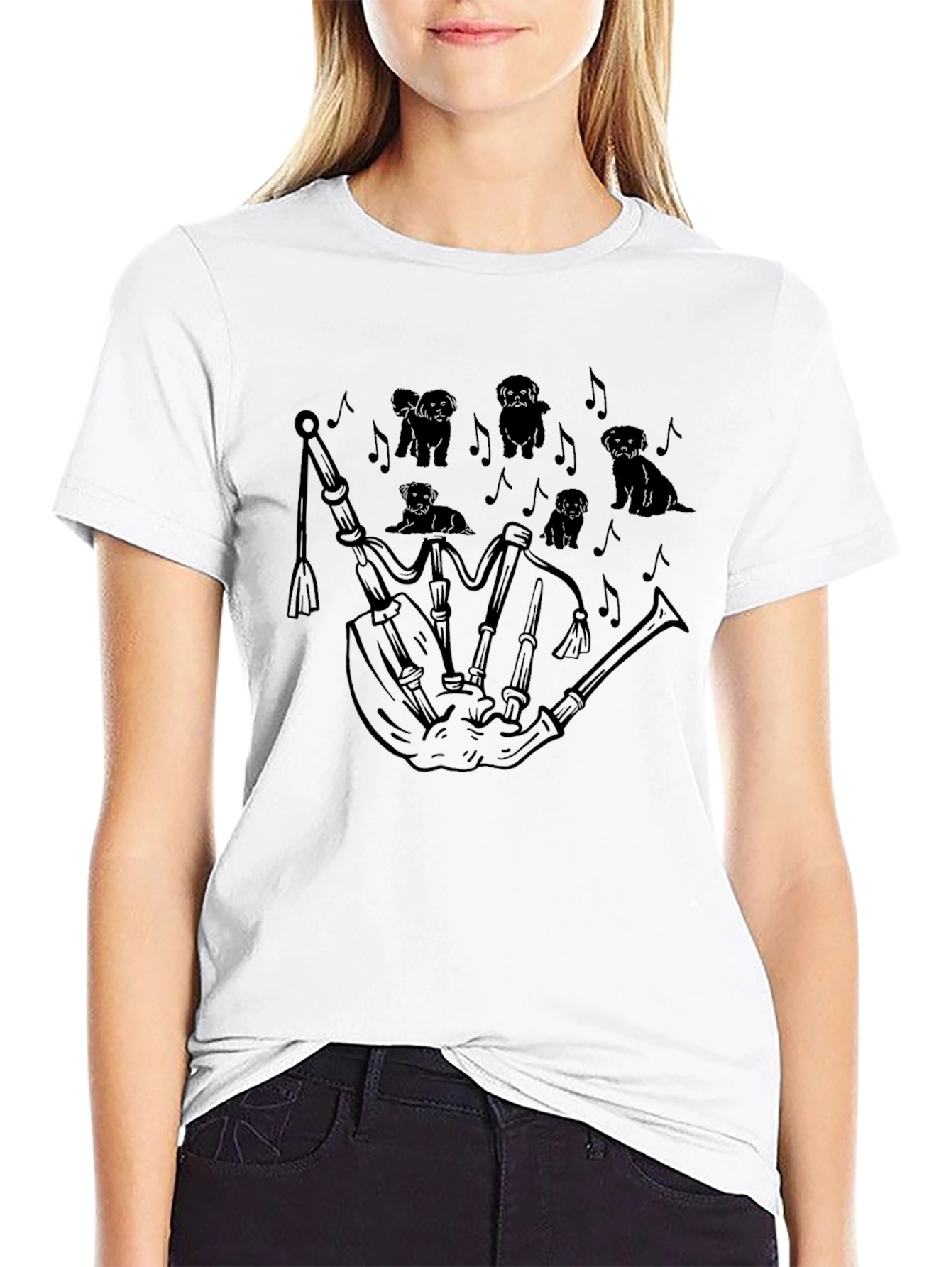 Bagpipes & Dogs Black Graphic T-Shirt