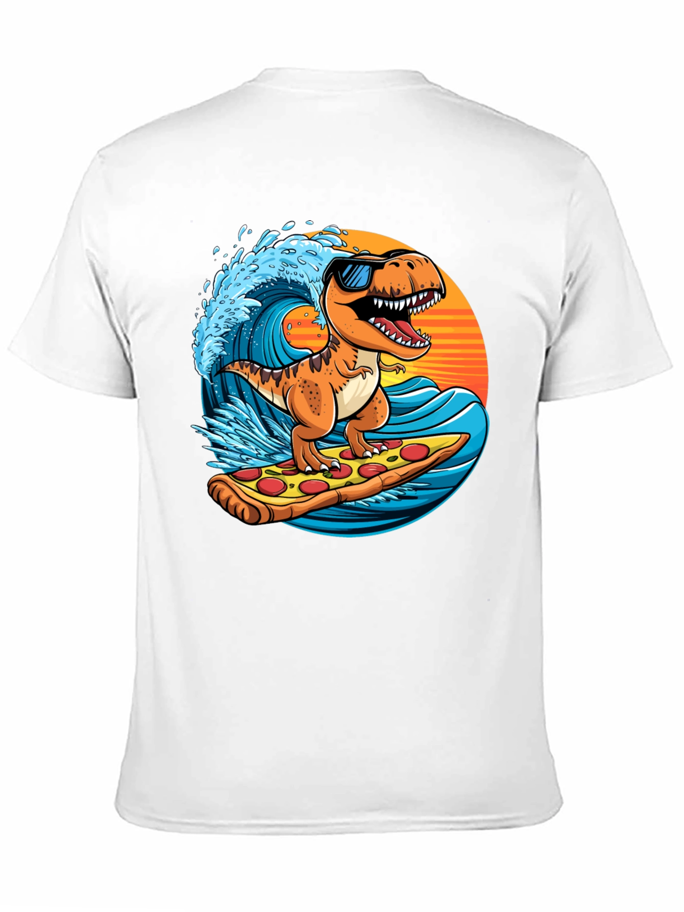 Dino Surfing Pizza Slice Tee