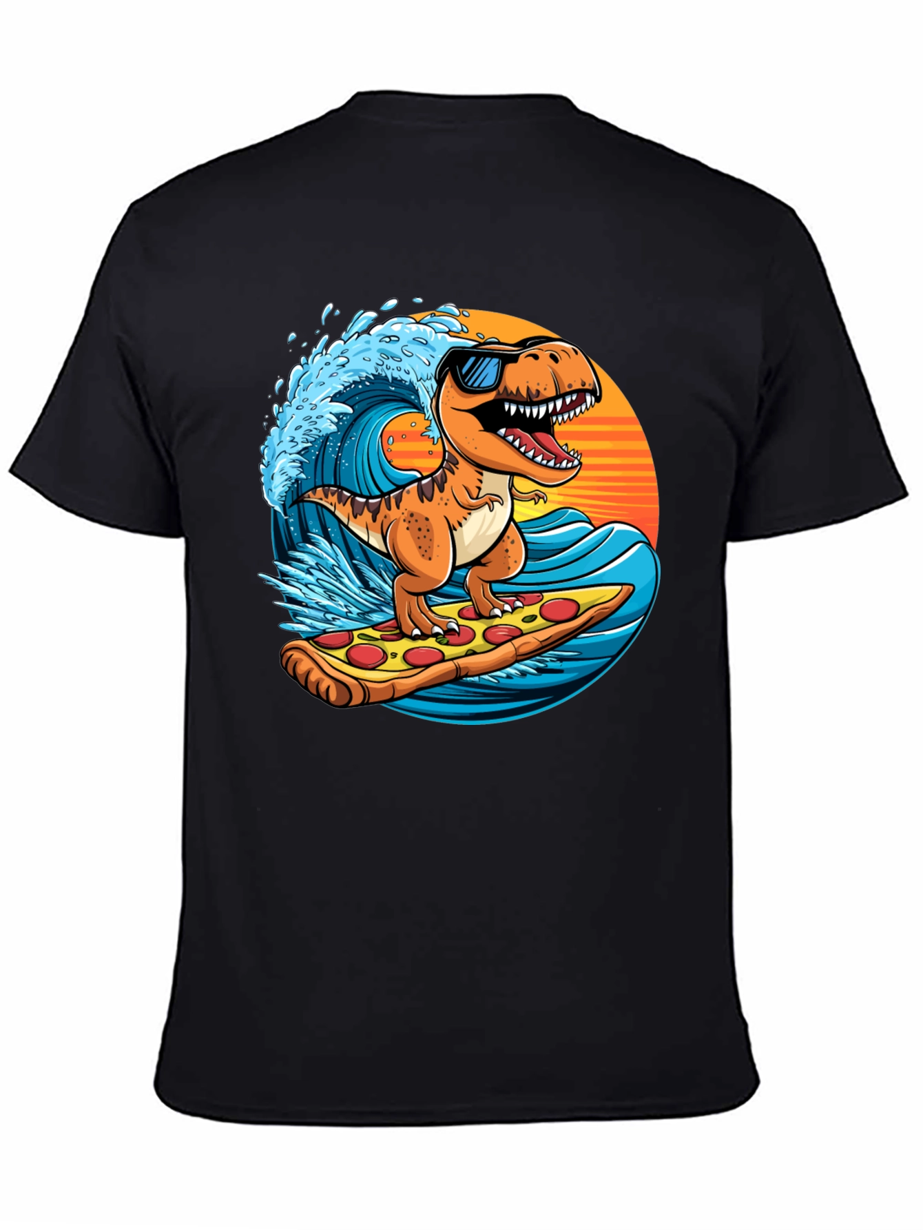 Dino Surfing Pizza Slice Tee