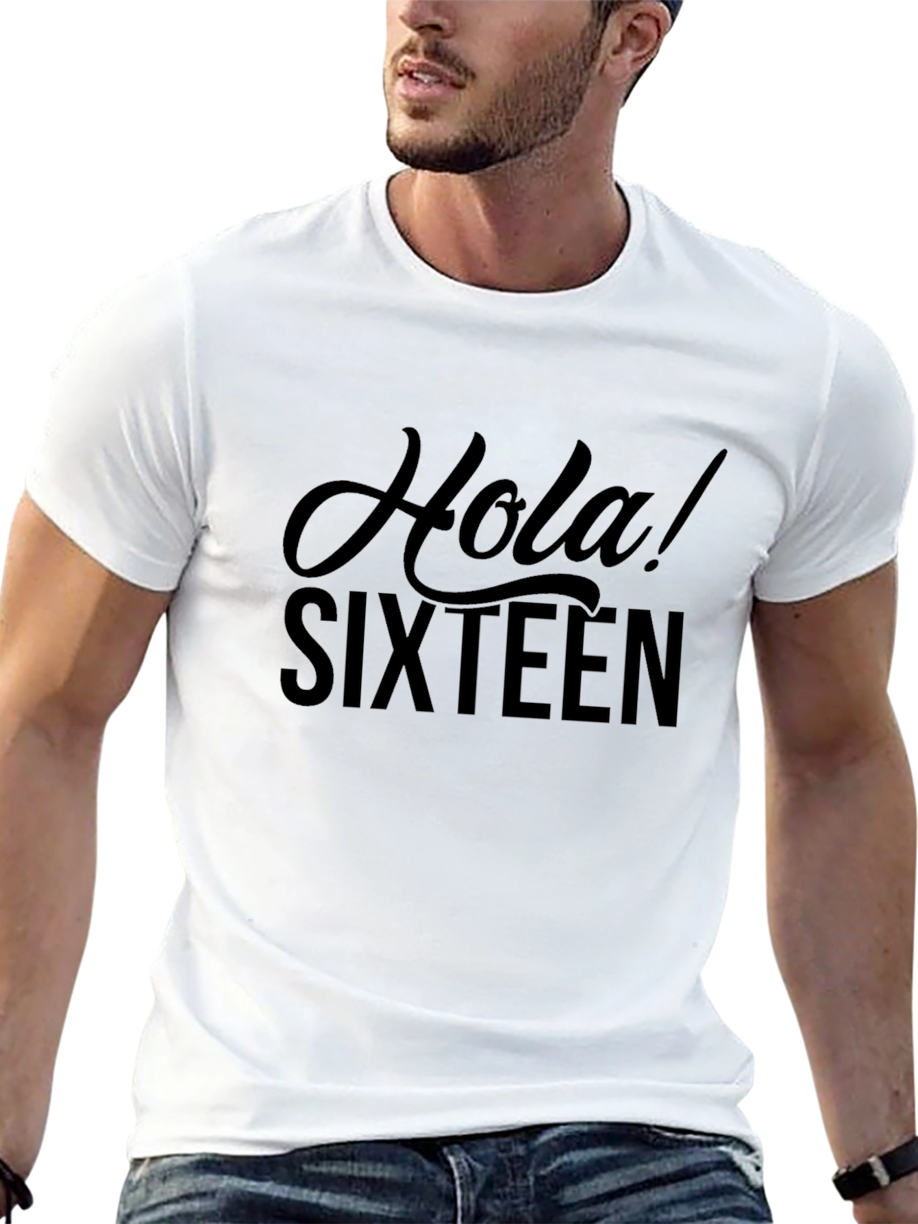 Hola! Sixteen - Stylish Black Graphic T-Shirt
