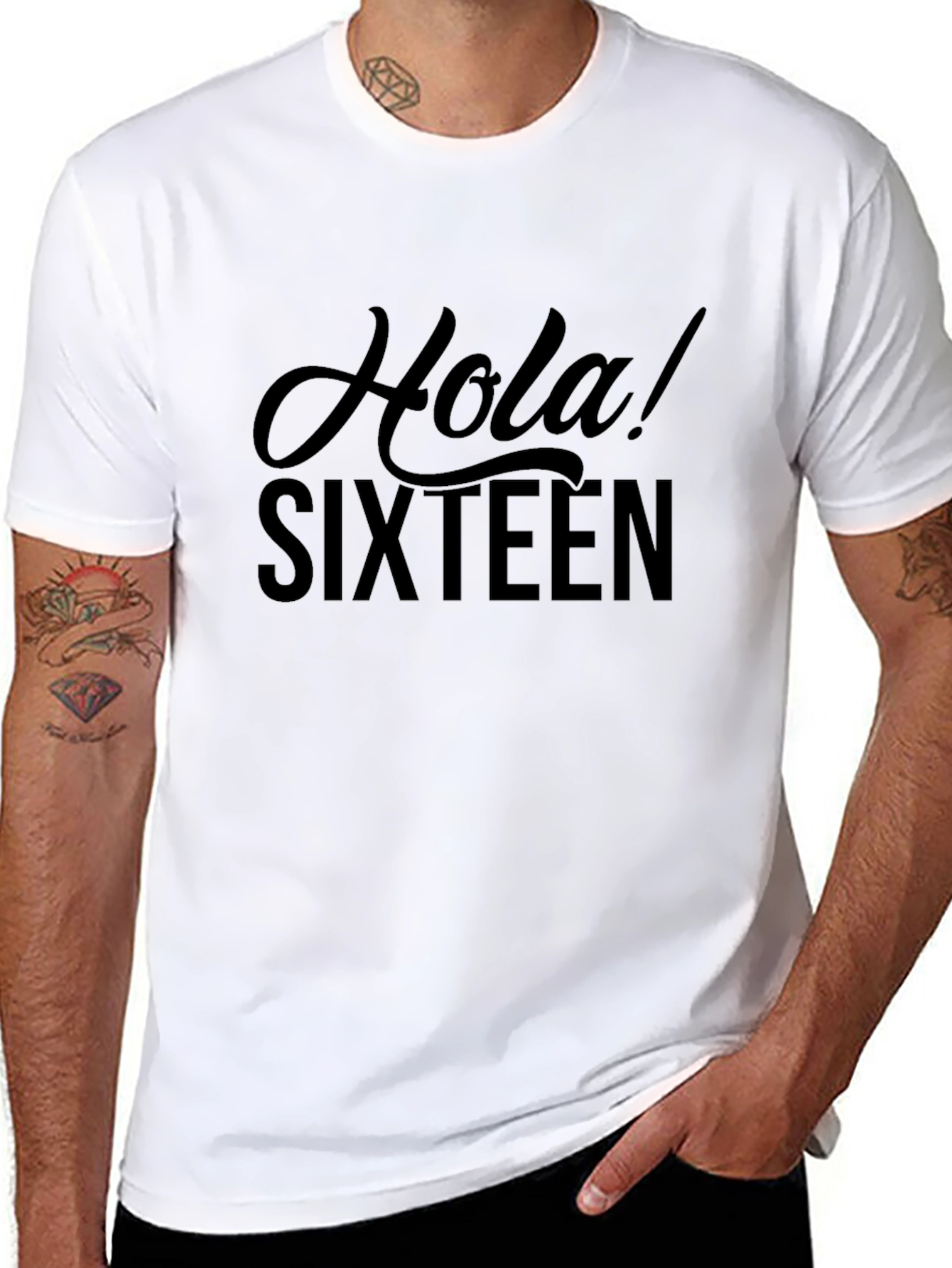 Hola! Sixteen - Stylish Black Graphic T-Shirt
