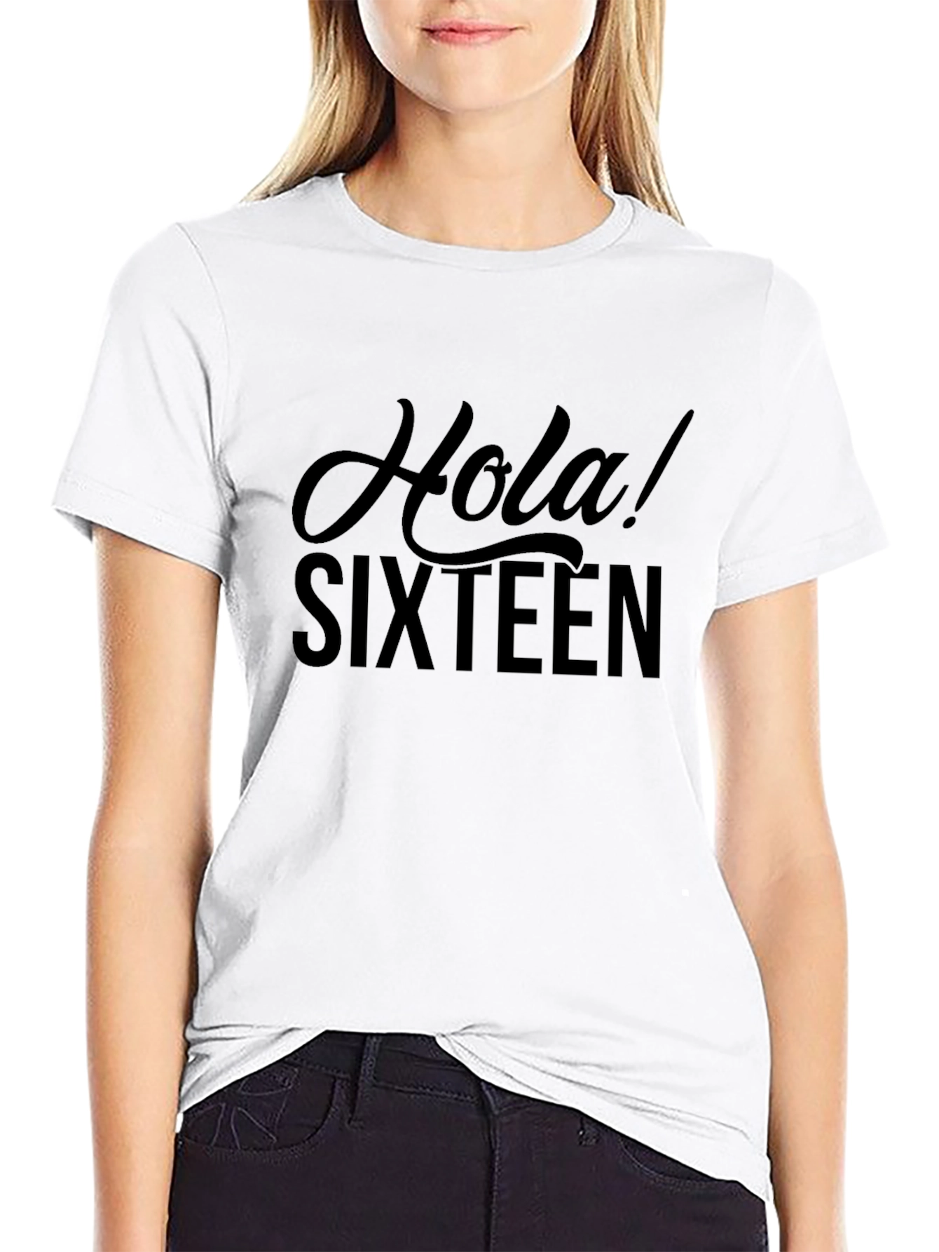 Hola! Sixteen - Stylish Black Graphic T-Shirt