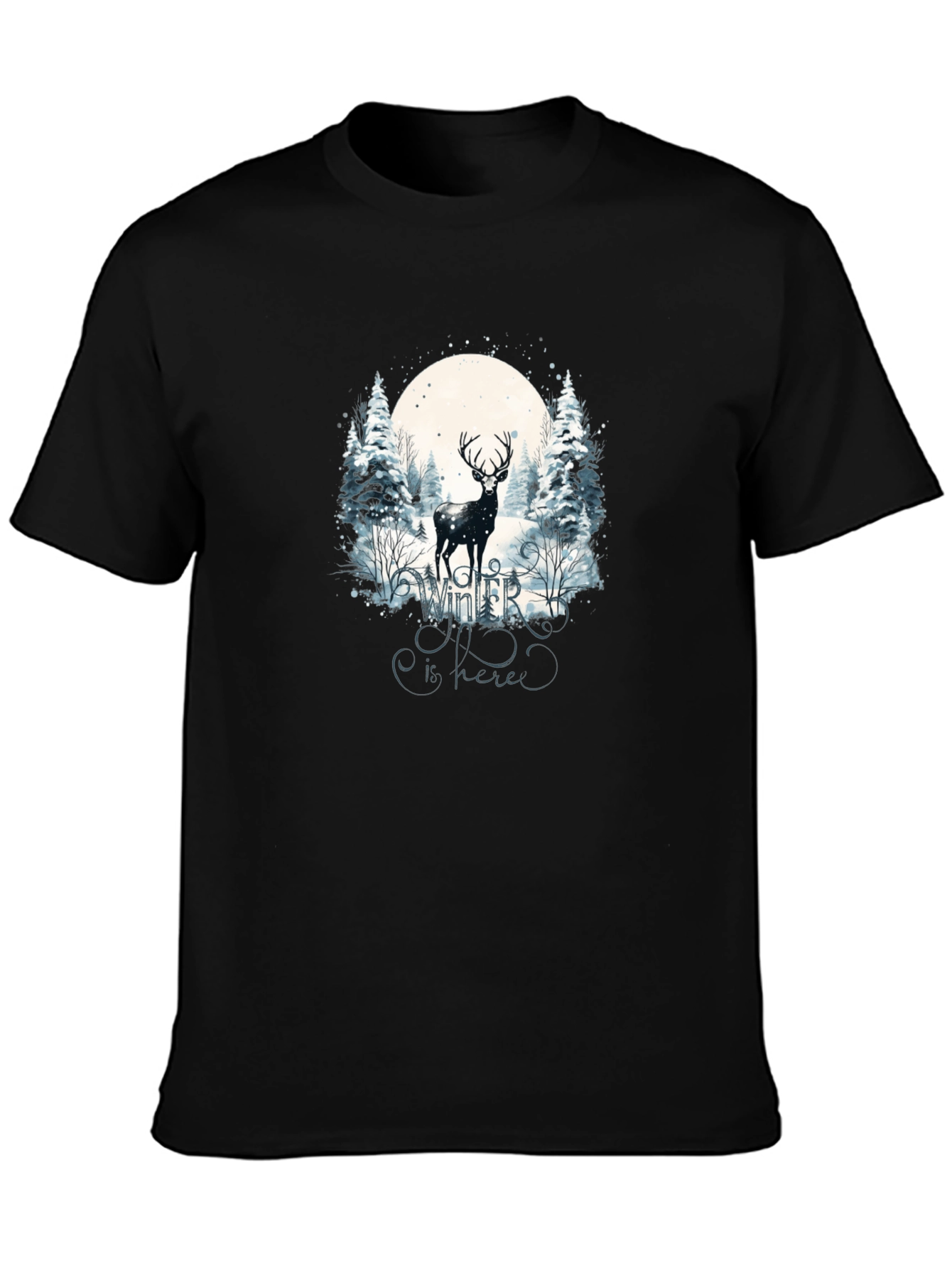 Winter Deer Graphic Tee - Black
