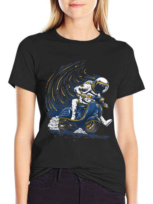 Astronaut Scooter Graphic Tee - Space Rider T-Shirt