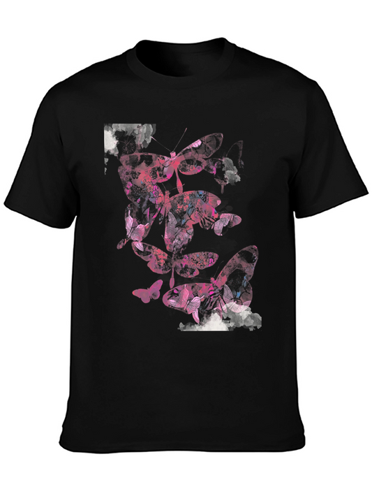 Butterfly Graphic Print Black Casual T-Shirt