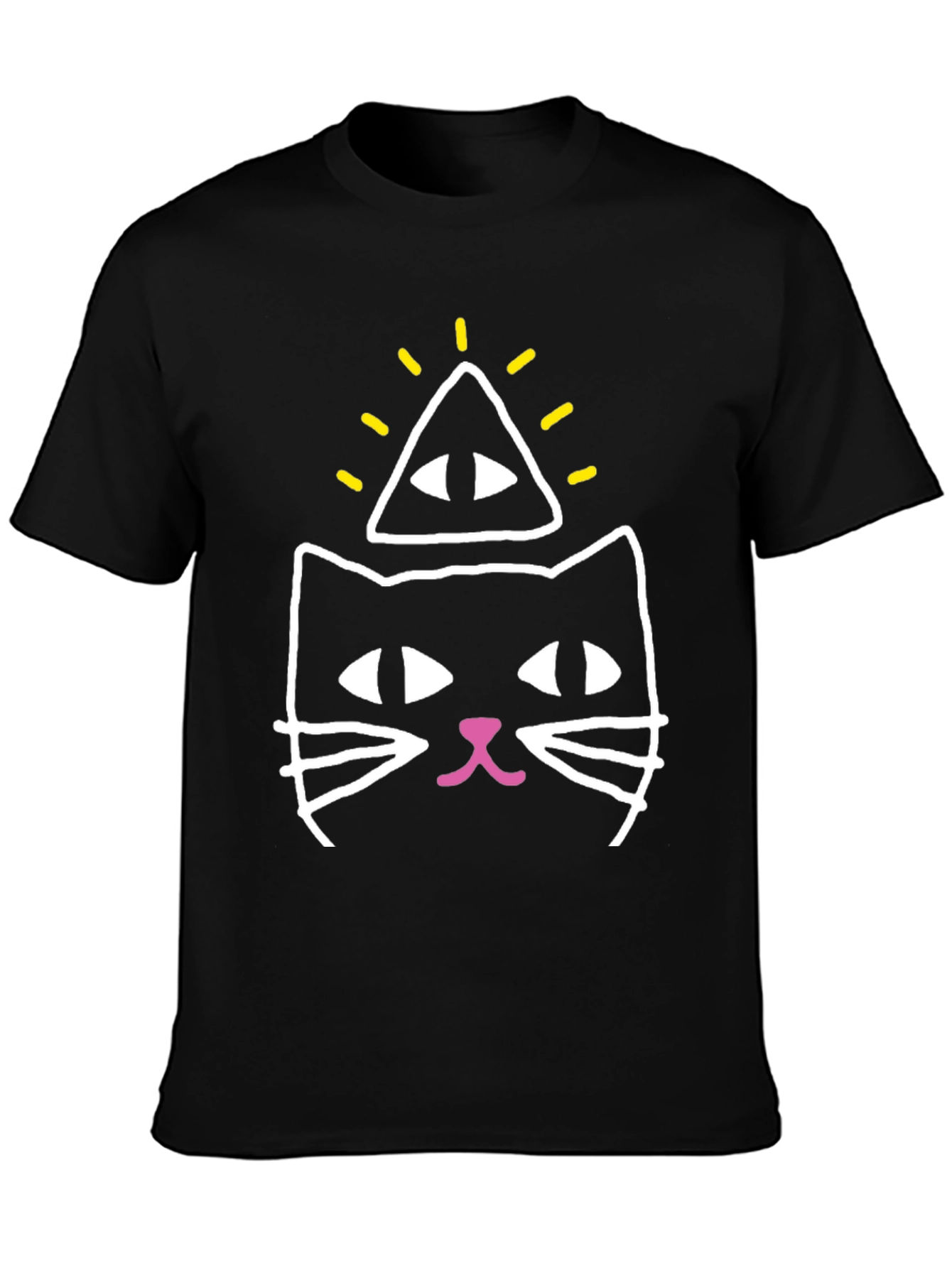 Illuminati Cat Graphic Tee - Black Cotton Blend