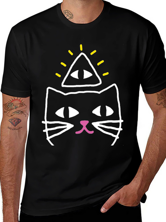 Illuminati Cat Graphic Tee - Black Cotton Blend