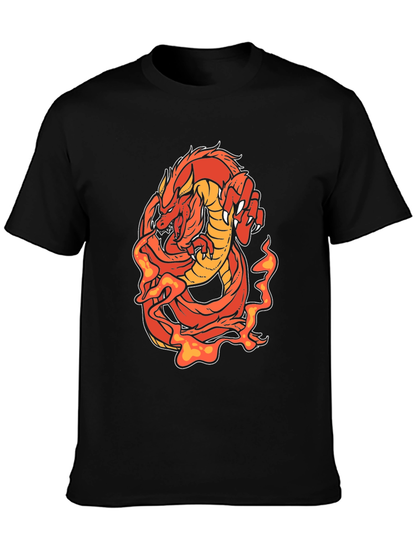 Fiery Dragon Graphic Tee - Black Cotton Blend