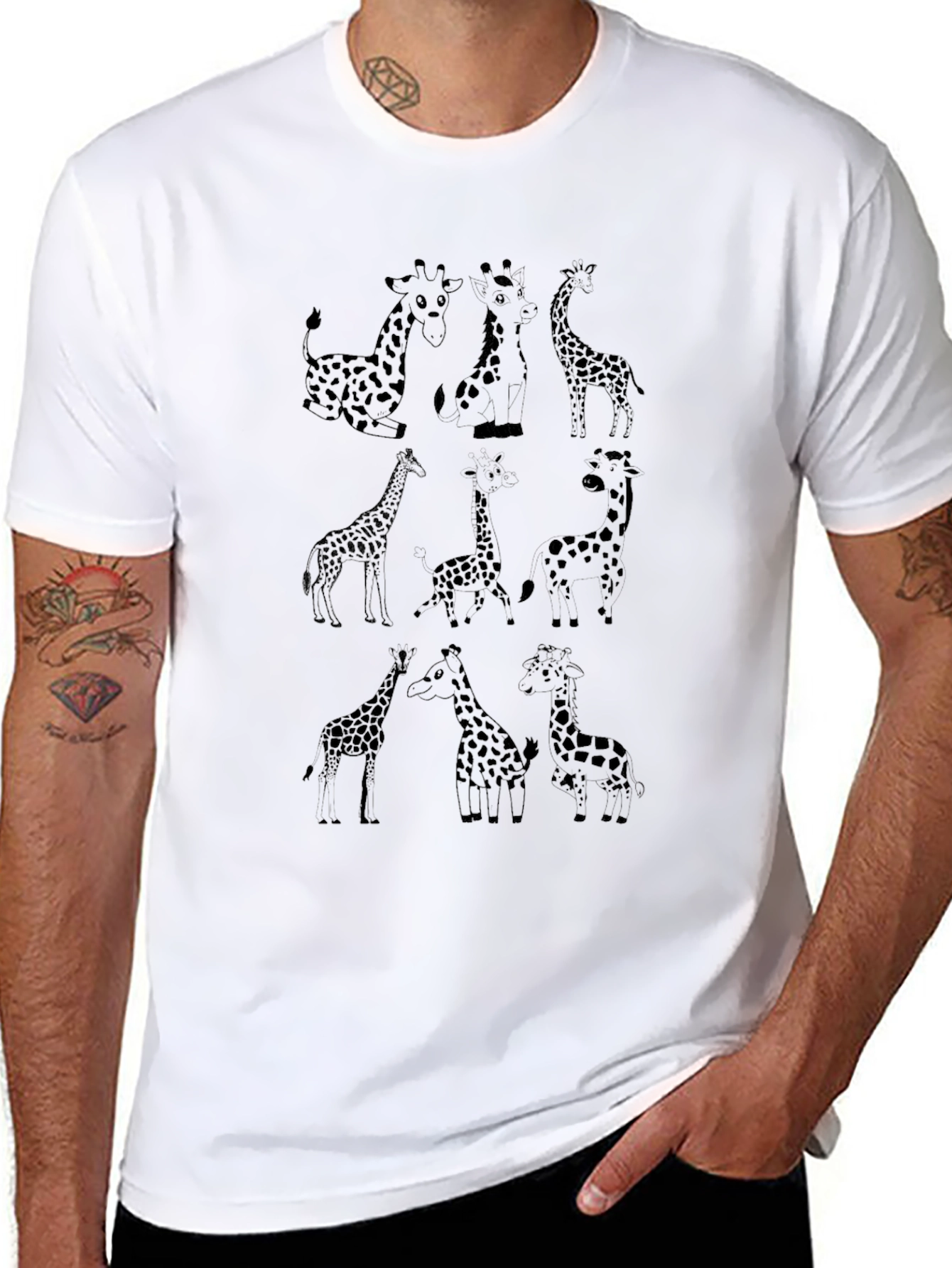 Giraffe Print Black T-Shirt
