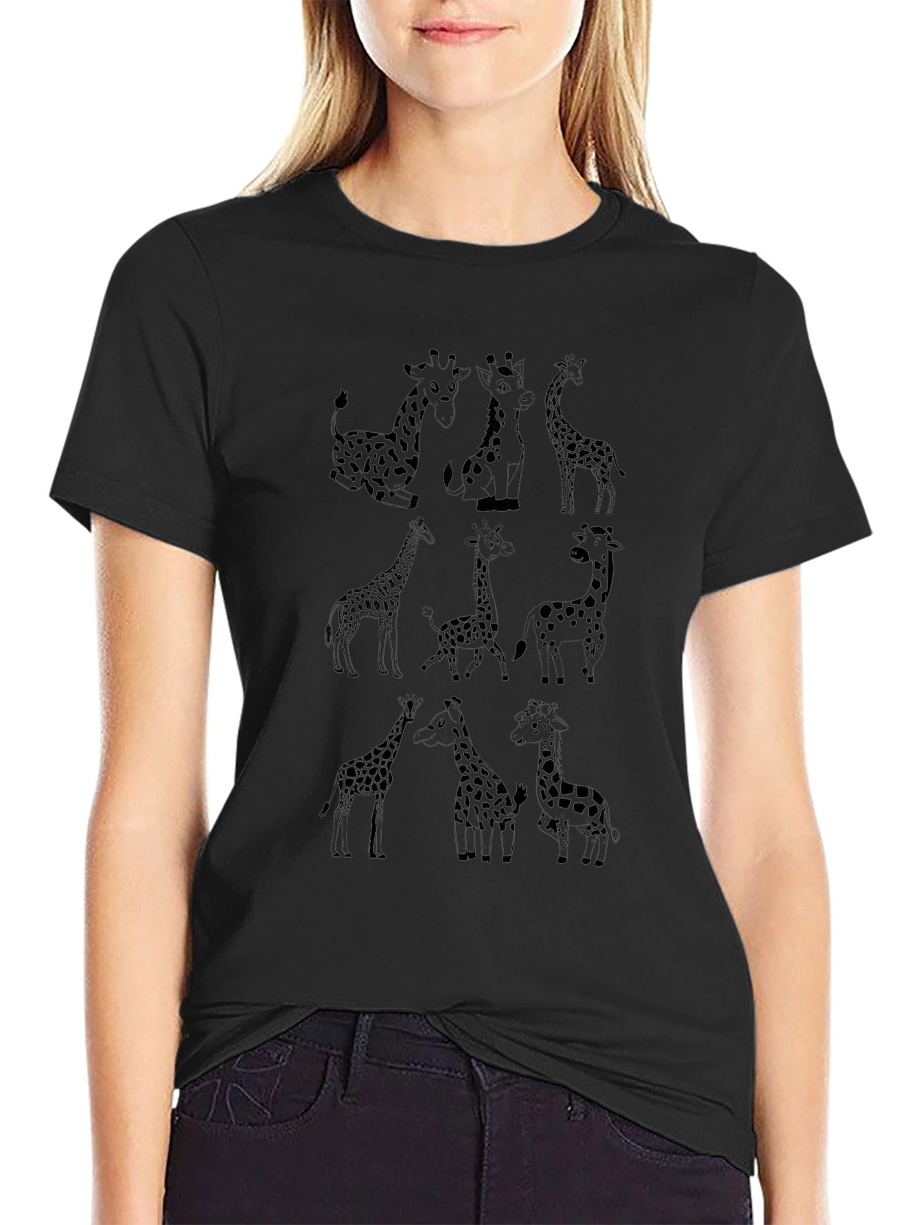 Giraffe Print Black T-Shirt